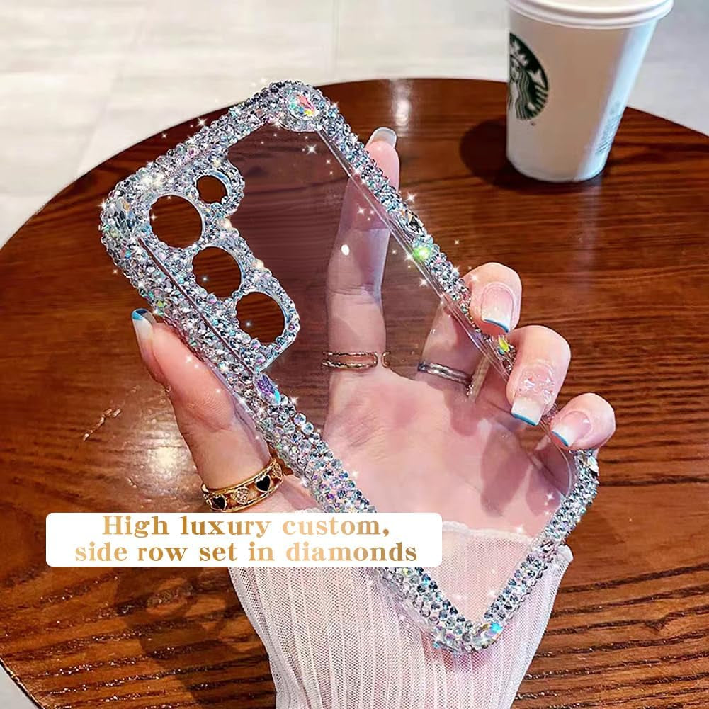 Cavdycidy Compatible with Samsung Galaxy S22 plus Bling Clear Case for Women,Glitter Phone Case with Sparkle Rhinestone Diamond Camera Protection，Airbag Anti-Fall Crystal Hard Cover for Girl