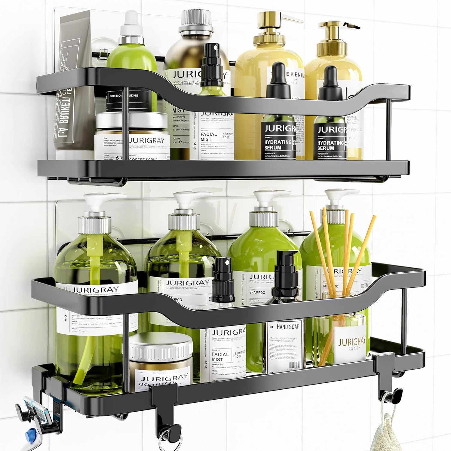 OMAIRA Shower Caddy, 2-Pack Adhesive Shower Organizer, No Drilling Rustproof 304 Stainless Steel Shower Shelves for inside Shower & Bathroom Organizer, Matte Black(X-Large)  OMAIRA   