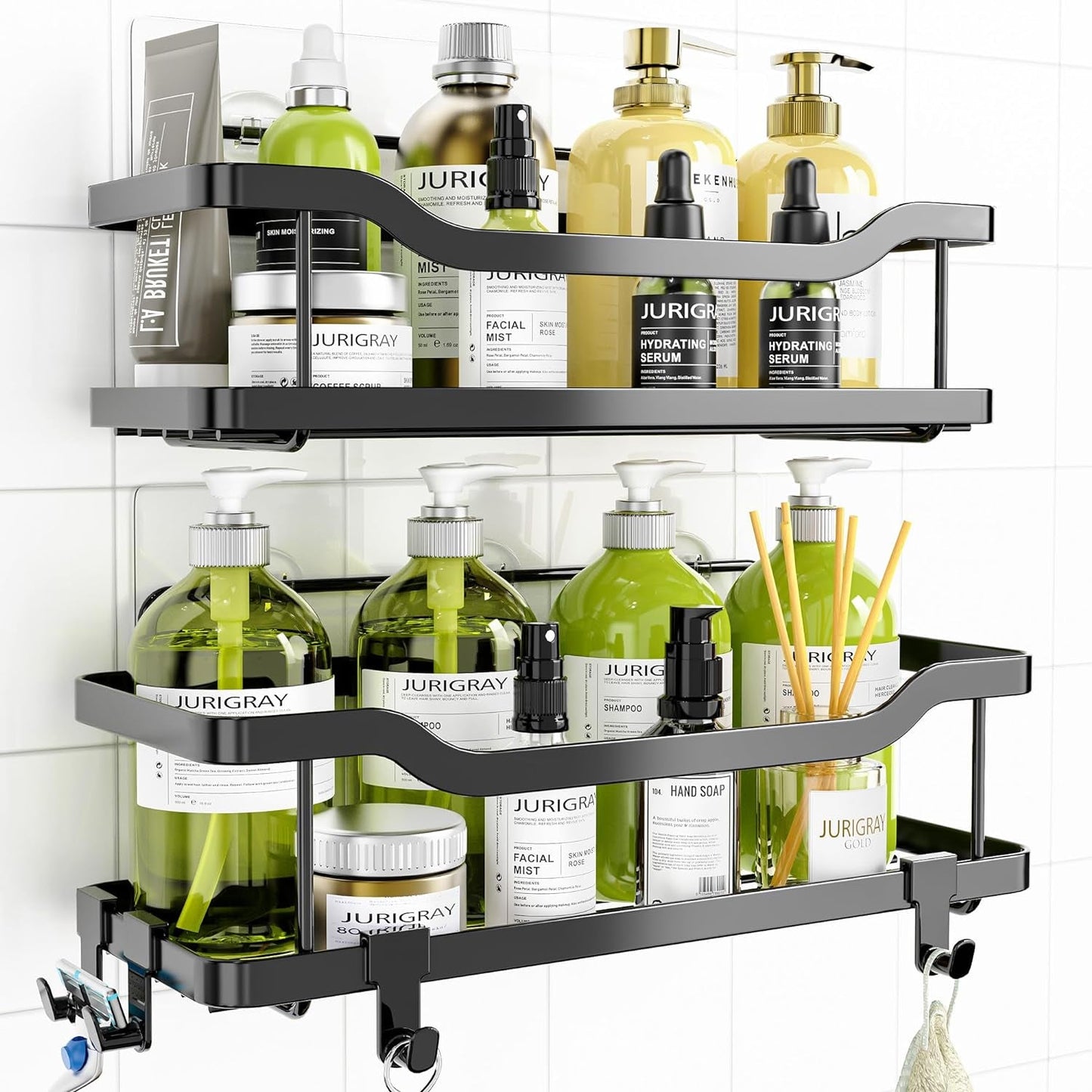 OMAIRA Shower Caddy, 2-Pack Adhesive Shower Organizer, No Drilling Rustproof 304 Stainless Steel Shower Shelves for inside Shower & Bathroom Organizer, Matte Black(X-Large)  OMAIRA 2 Pack Black-Xl  