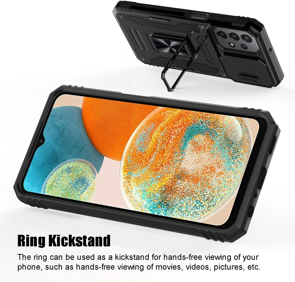 For Samsung Galaxy A53 5G Case, Shockproof Phone Case & Sliding Camera Cover & Ring Holder Kickstand with Screen Protector for Samsung Galaxy A53 5G (6.5", 2022) [Black]