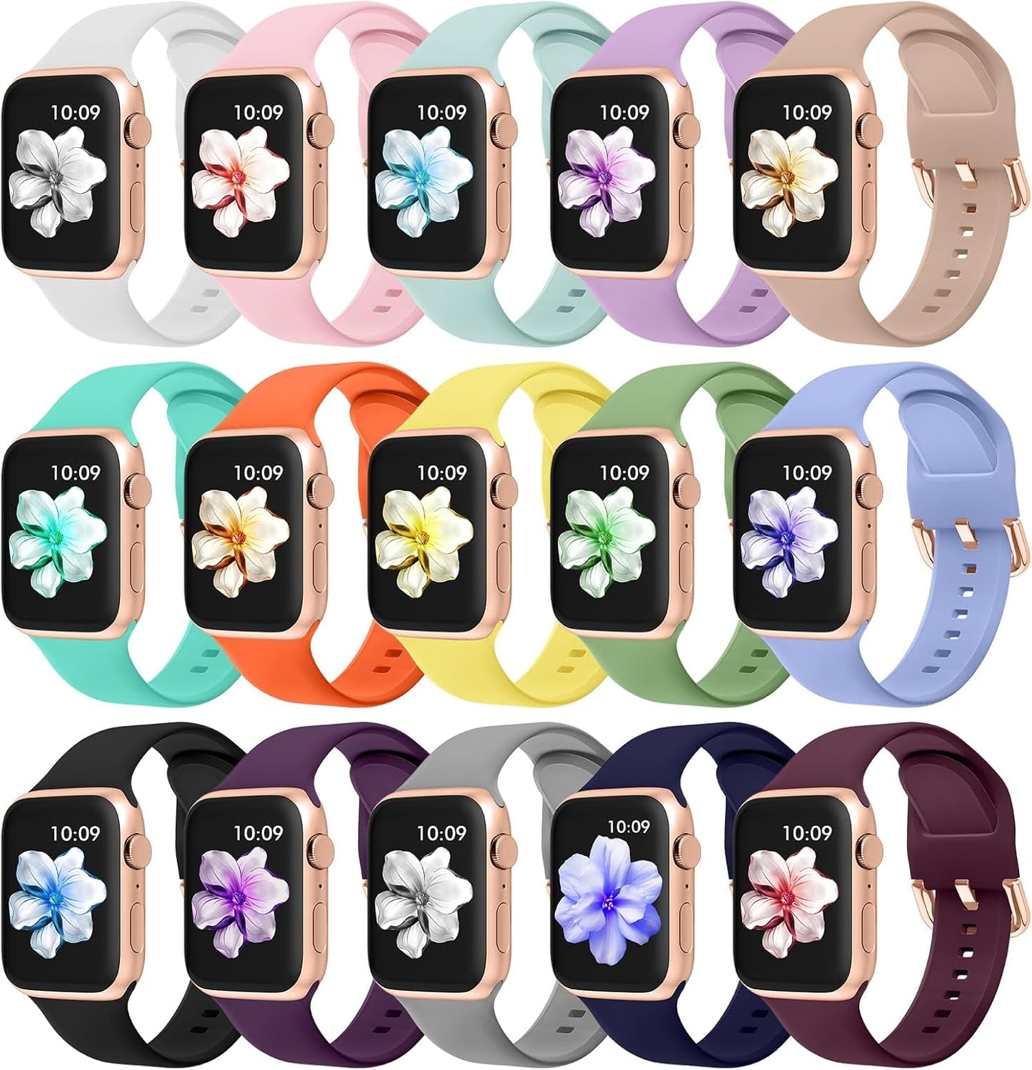 15-Pack Bands Compatible for Apple Watch Bands 42Mm 44Mm 45Mm 38Mm 40Mm 41Mm 49Mm Women Men, Soft Sport Silicone Strap for Iwatch Band Series 9 8 7 6 5 4 3 2 1 SE