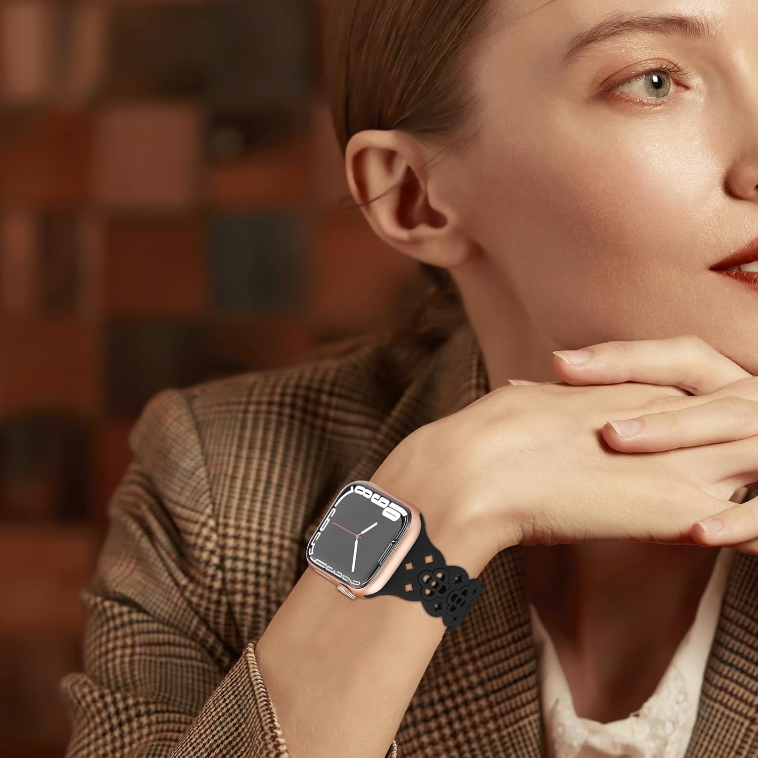 6 Pack Lace Silicone Bands Compatible with Apple Watch Band 38Mm 40Mm 44Mm 41Mm 42Mm 45Mm 49Mm Women,Thin Slim Floral Breathable Sport Strap Replacement Wristbands for Iwatch Series