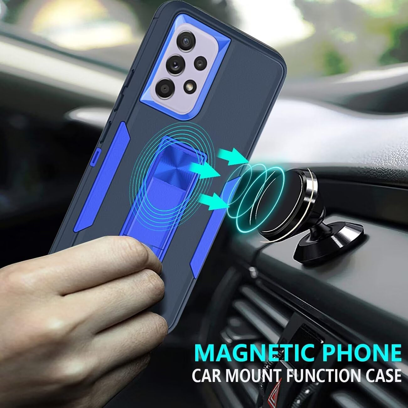 Case for Galaxy A53 5G Case/Samsung A53 5G SM-A536U Case with Tempered Glass Screen Protector, Hybrid Heavy Duty Magnetic Built-In Kickstand Protective Cover for Samsung Galaxy A53 5G Navy Blue