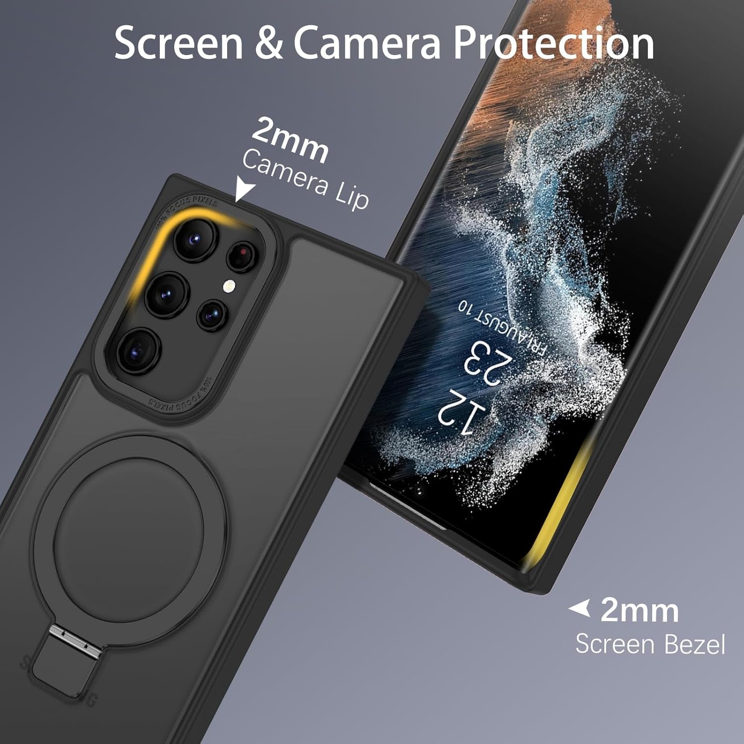 DUEDUE for Samsung Galaxy S22 Ultra Case with Ring Stand[Compatible with Magsafe], Translucent Matte Back Full Body Cover Slim Shockproof Kickstand Phone Case for Samsung S22 Ultra 6.8", Black