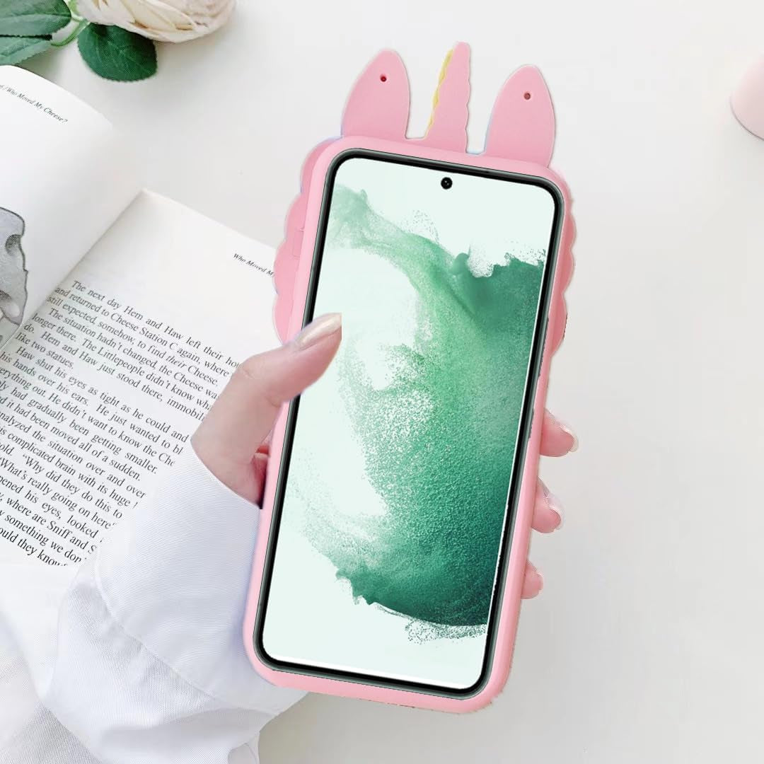Compatible with Samsung Galaxy S22 plus Unicorn Case 6.6 Inch, 3D Cartoon Cute Soft Silicone Bubble Bumper Cover, Animated Stylish Bubble Pressed Case to Decompress for Kids Child Teens Girls Pink