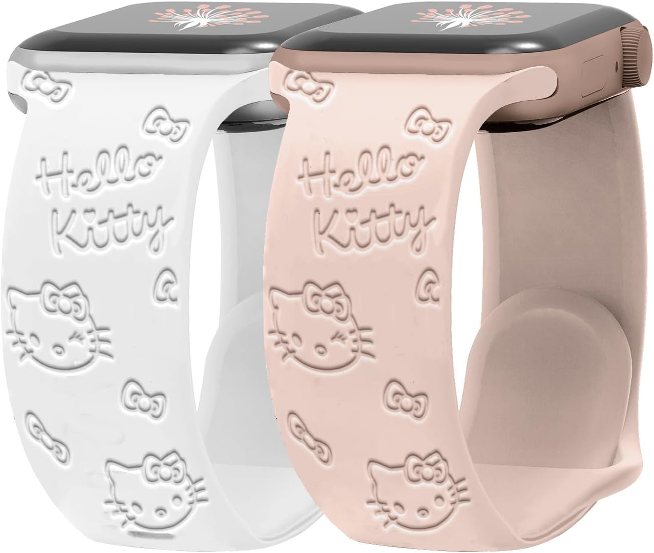 2 Packs Cartoon Kitty Engraved Bands Compatible with Apple Watch Bands 38Mm 40Mm 41Mm 44Mm 45Mm 42Mm 49Mm Women, Cute Cat Design Soft Silicone Sport Girls Strap for Iwatch Series 9/8/7/6/5/4/3/2/1/Se/Ultra/Ultra2