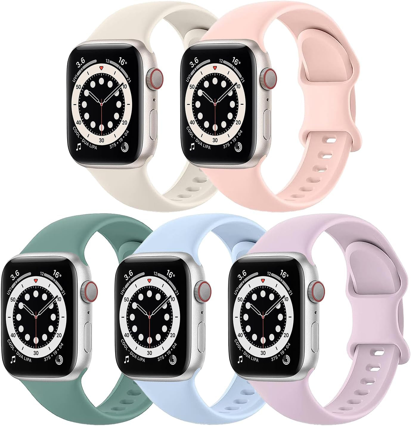 5 Pack Classic Bands Compatible with Apple Watch Band 38Mm 40Mm 41Mm 42Mm 44Mm 45Mm 49Mm,Soft Silicone Sport Bands for Iwatch Apple Watch Series 9 Ultra 8 7 6 5 4 3 2 1 SE