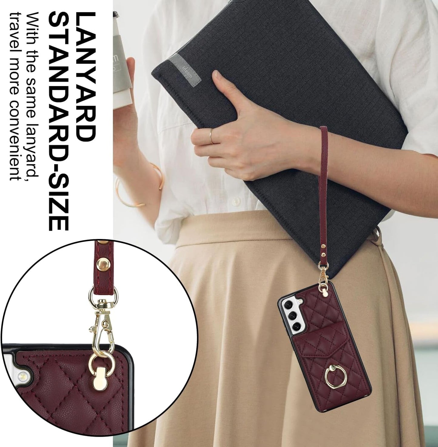 Asuwish Phone Case for Samsung Galaxy S22 plus S22+ 5G Wallet Cover with Tempered Glass Screen Protector and Crossbody Ring RFID Blocking Card Holder Cell S22+5G S22Plus 22S + S 22 22+ Women Wine Red