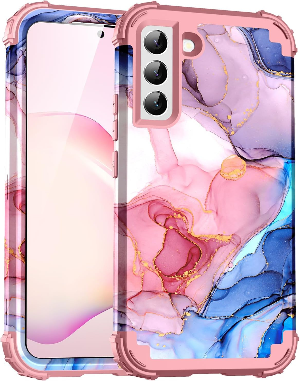 For Galacy S20 FE 5G Case,Marble Design Three Layer Heavy Duty Shockproof Protection Hard Plastic Bumper Soft Silicone Rubber Drop Protective Cover Case for Galaxy S20 FE 6.5 Inch,(Blue)