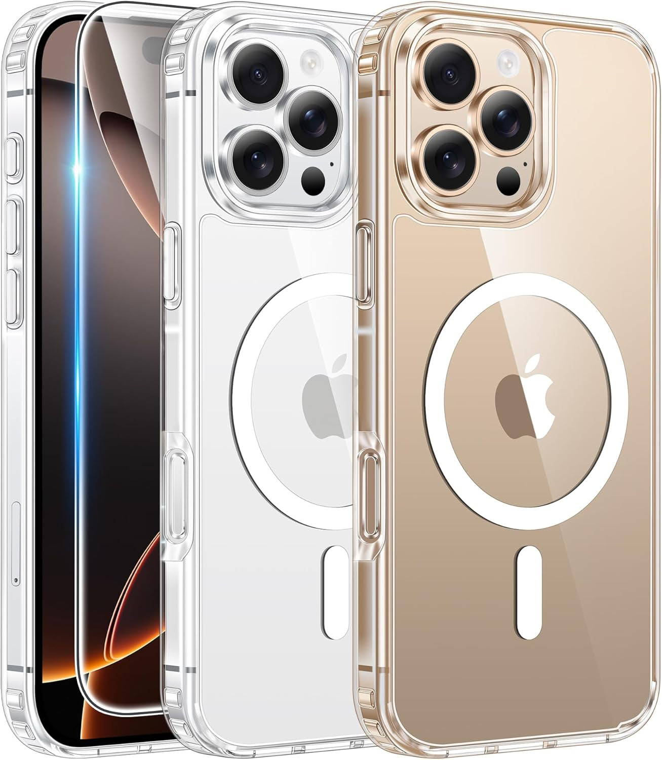 FNTCASE for Iphone 17 Pro-Max Case: Clear Magnetic Phone Cases with Screen Protector Compatible with Magsafe Slim anti Yellowing Rugged Shockproof Protective Transparent Cell Cover (A-Clear)