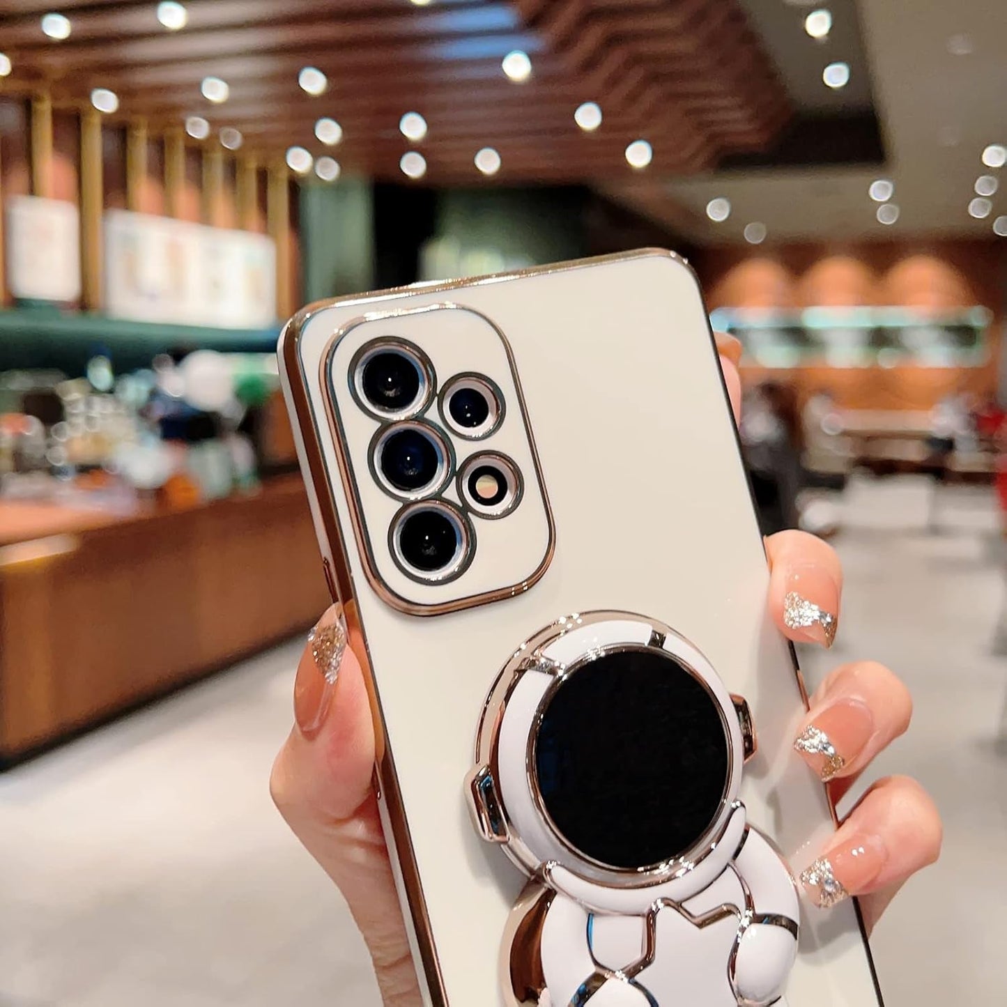 Compatible with Samsung Galaxy A53 5G Case, Plating Astronaut Hidden Stand Case Camera Len Protection Soft Silicone Shockproof Bumper Cute Case for Galaxy A53 6.5 Inch (White)