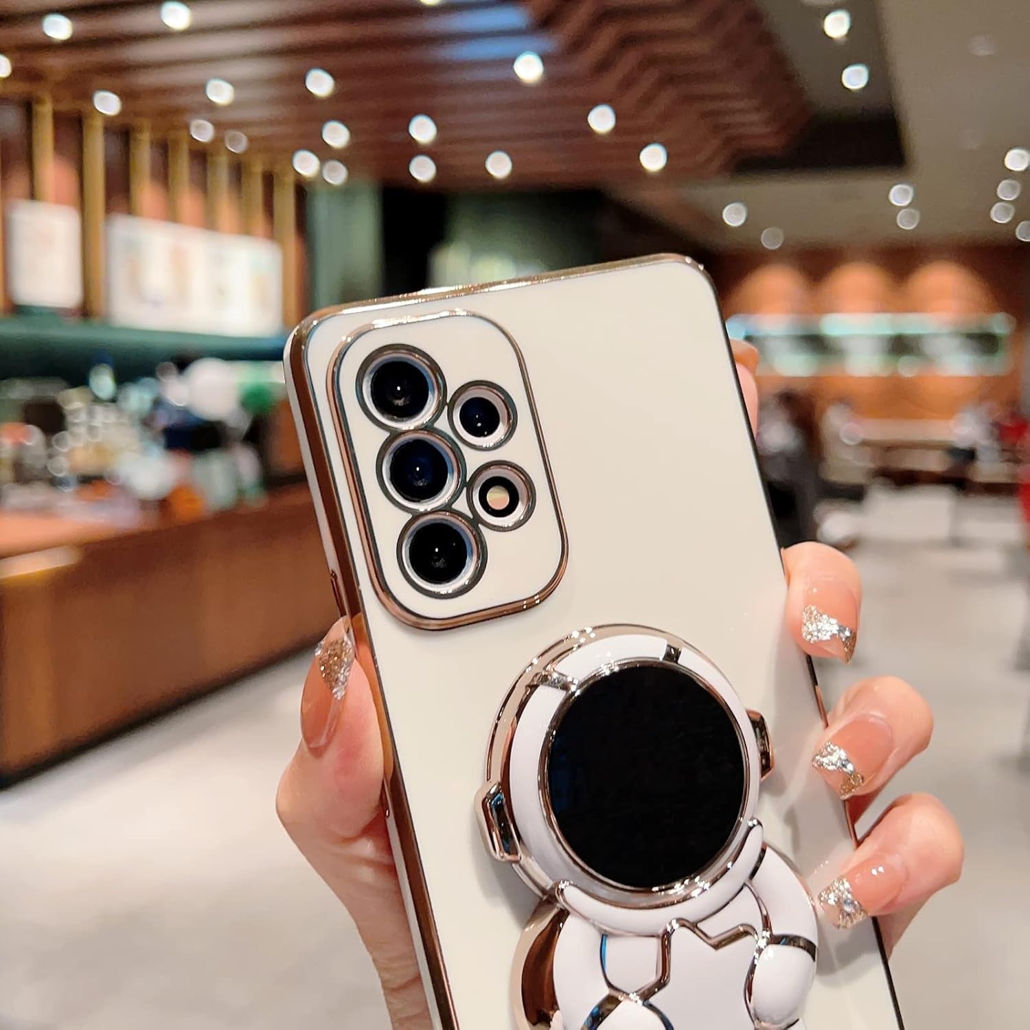 Compatible with Samsung Galaxy A53 5G Case, Plating Astronaut Hidden Stand Case Camera Len Protection Soft Silicone Shockproof Bumper Cute Case for Galaxy A53 6.5 Inch (White)