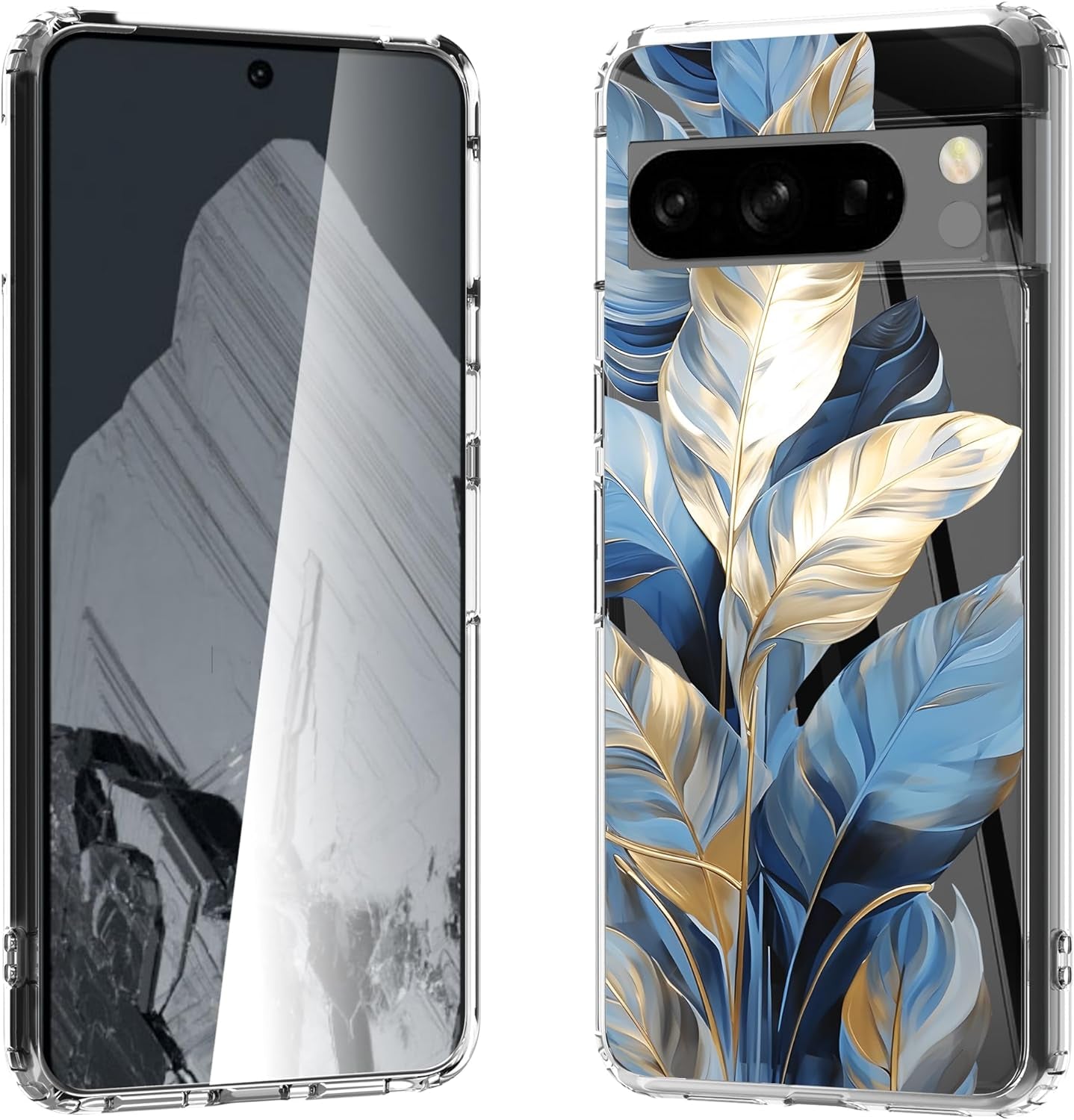 For Google Pixel 8 Clear Case with 3D Flower Printing Design, TPU+PC Slim Shock-Proof Protective Floral Cover for Women Girls, 6.2“ (Pic 5)  YIKECASE A-9 Google Pixel 8 Pro 