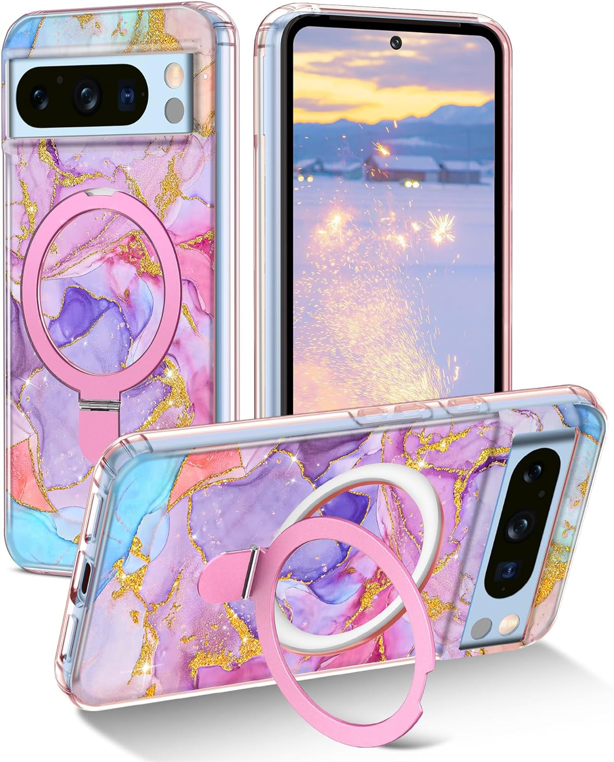 Lamcase Magnetic for Google Pixel 8 Case with Ring Stand [Compatible with Magsafe], Hard PC Slim Full Body Drop Protective Women Girls Men Phone Case for Google Pixel 8, Pink  Lamcase B-Pink For Google Pixel 8 Pro, 6.7 Inch 