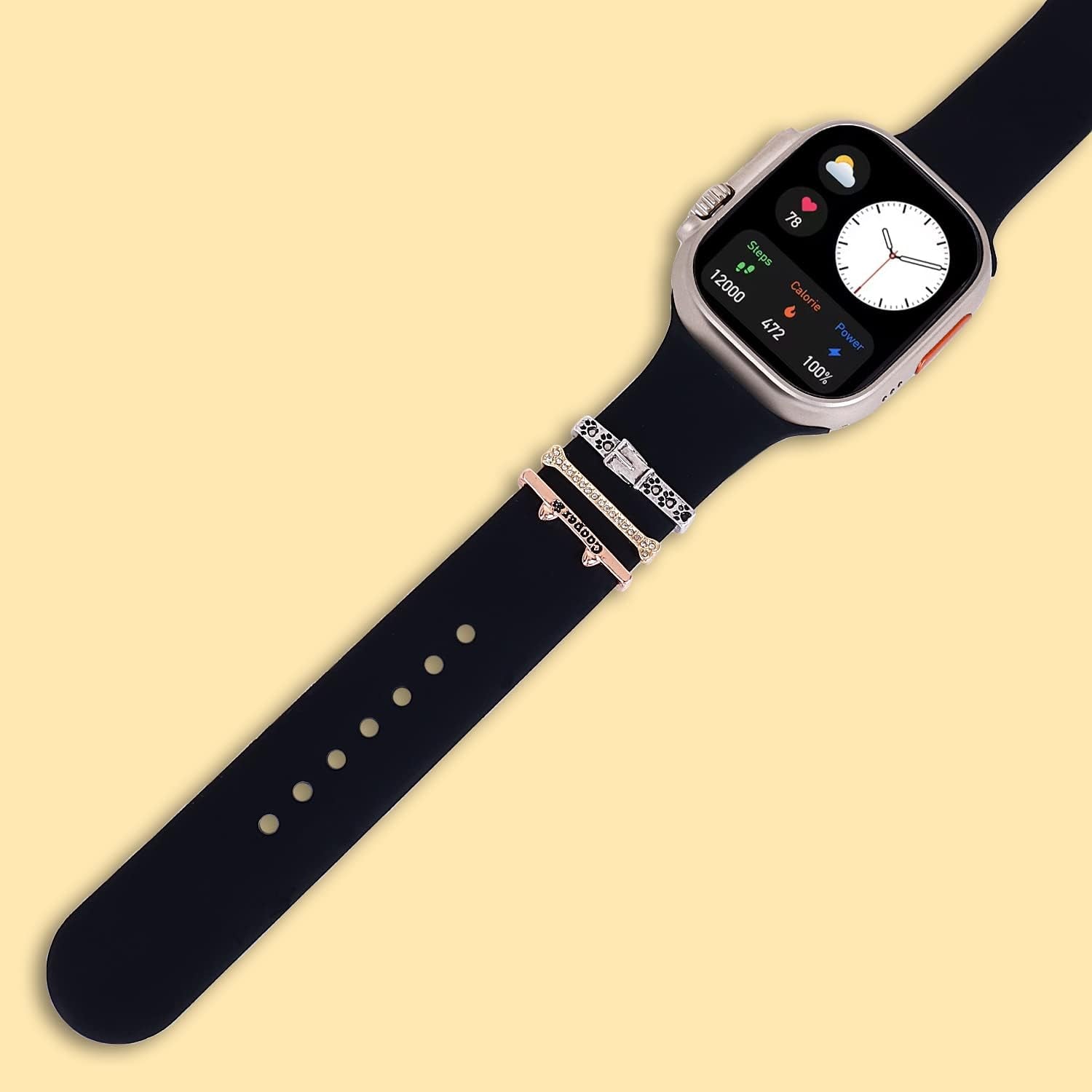 Decorative Rings Loops Compatible with Apple Watch Silicone Bands Metal Diamond Charms 45Mm 44Mm 42Mm 41Mm 40Mm 38Mm Iwatch Series 8 7 6 5 4 3 2 1 Accessories, Copper Dog, Adjustable