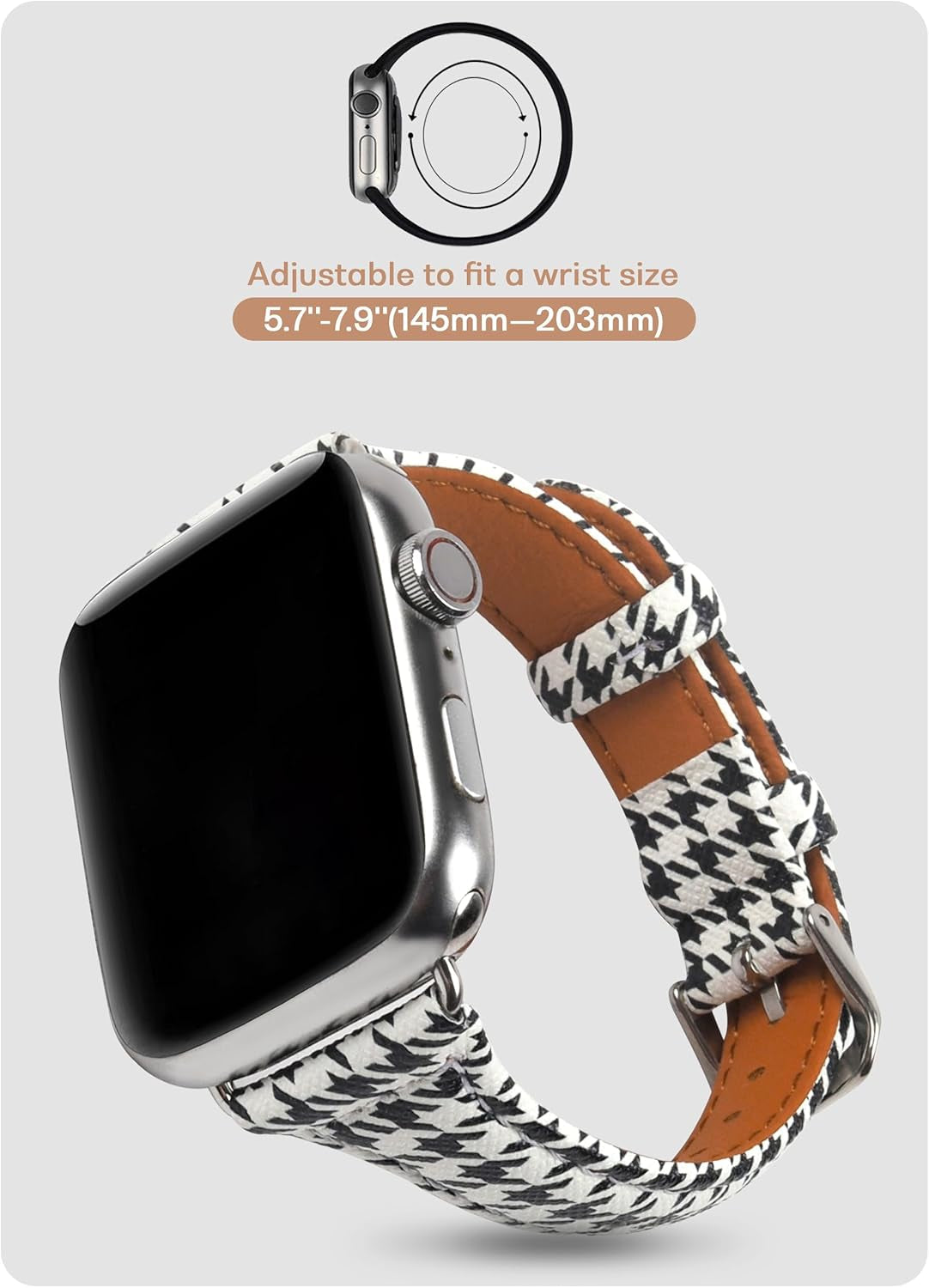 Designer Plaid Pattern Band Compatible with Apple Watch 41Mm 40Mm 38Mm, Soft Luxury Leather Wristband Black&White Grid for Iwatch Series 9/8/7/6/5/4/3/2/1/SE for Women/Girl
