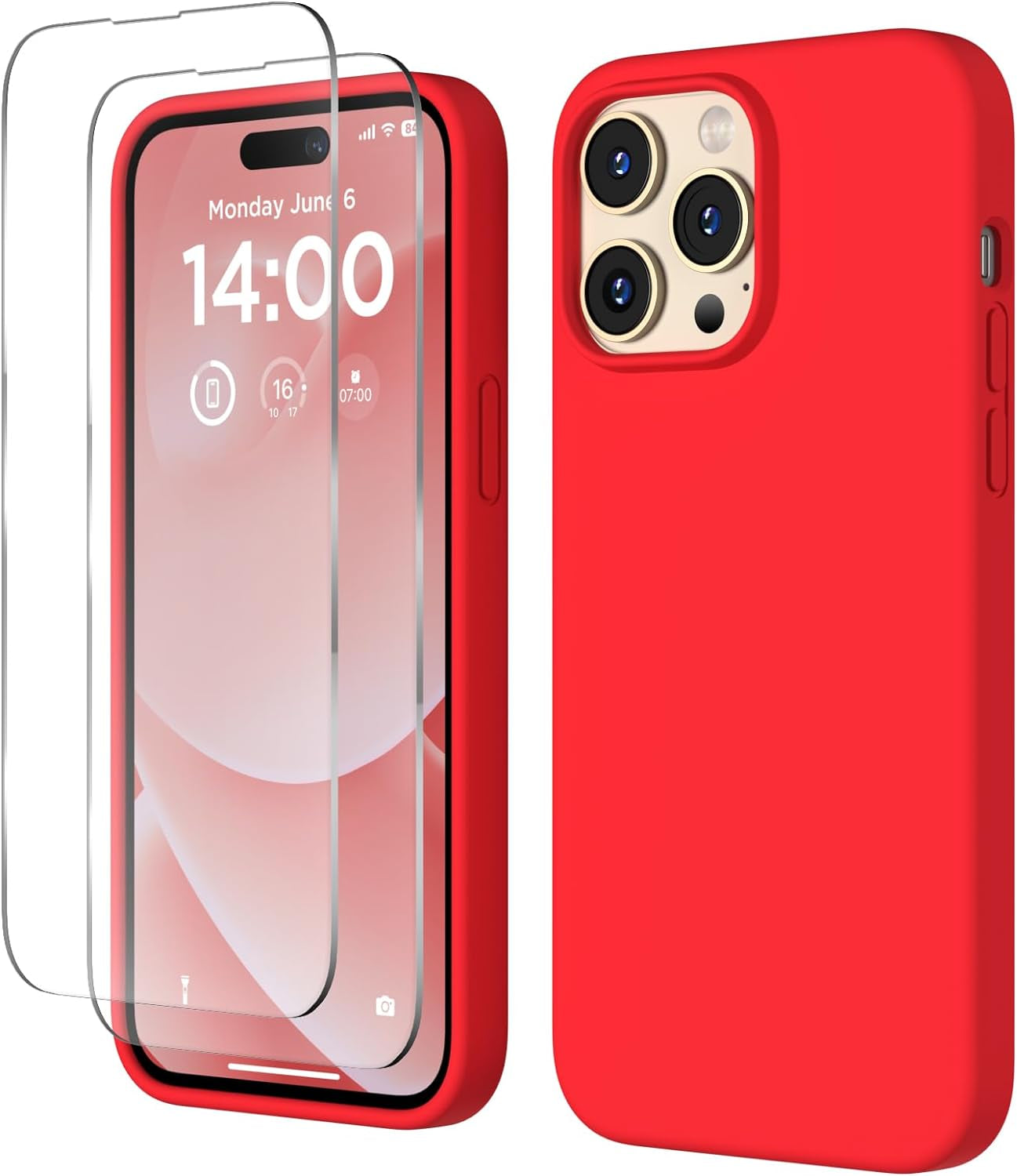 COFFKER Designed for Iphone 14 Pro Max Case, Liquid Silicone Case [2X Screen Protectors], Shockproof Slim Thin Protective Phone Case with Soft Anti-Scratch Microfiber Lining, 6.7 Inch, Calke Green  COFFKER Red  