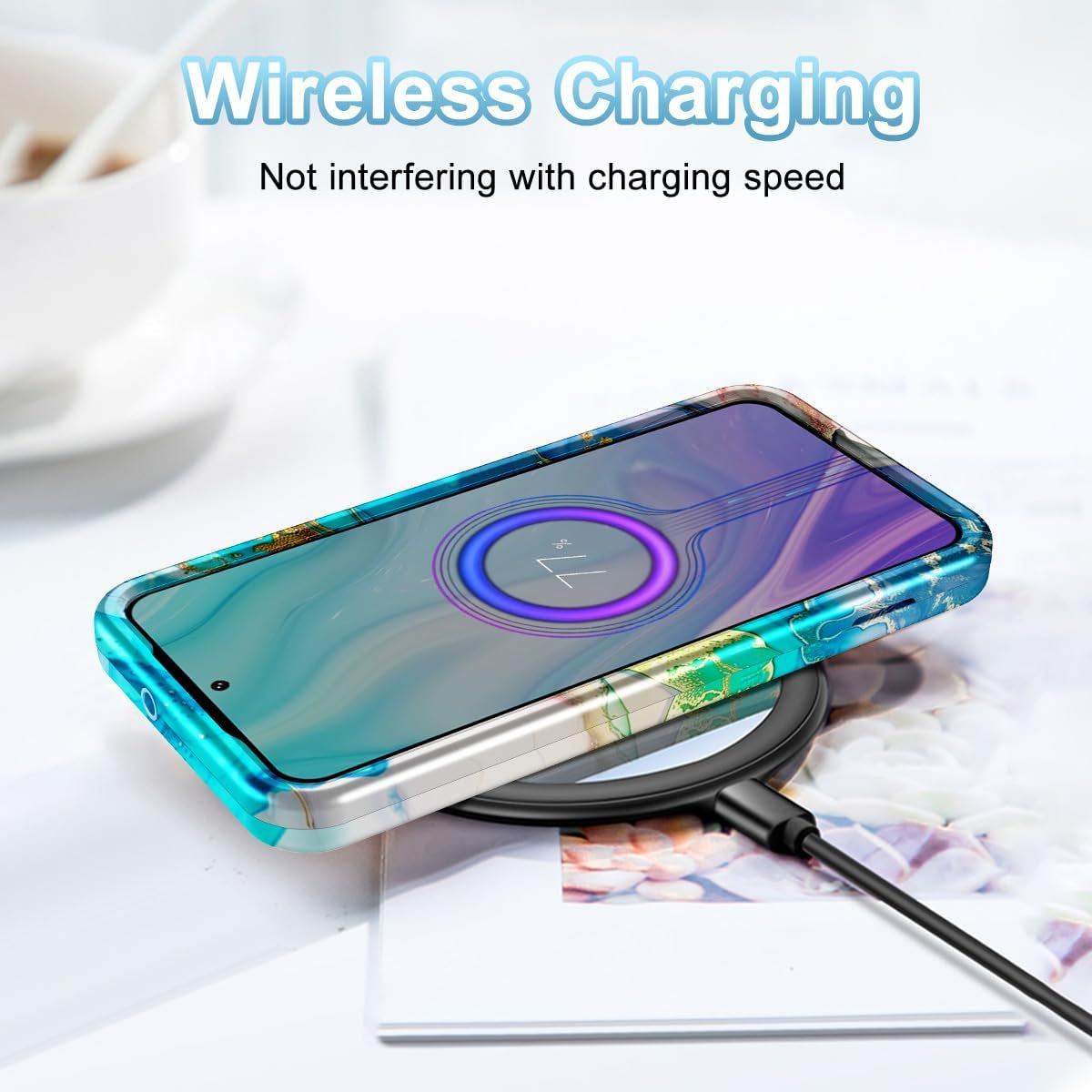 Btscase for Samsung Galaxy S22 plus Case, [Military Grade Drop Tested] Marble Pattern Design Slim Rugged Shockproof Women Girls Men Protective Anti-Scratch Cover for Galaxy S22 plus 5G, Cobalt Blue