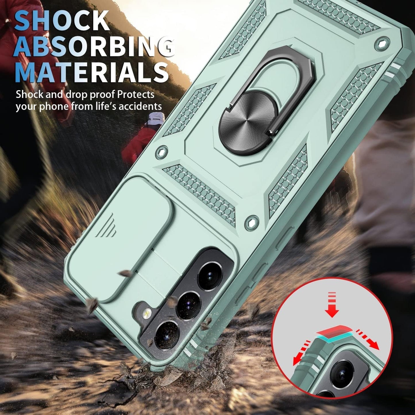 Case for Galaxy S22 Plus, Camera Cover Phone Case with Rotation Ring Stand for Samsung Galaxy S22 plus - Green