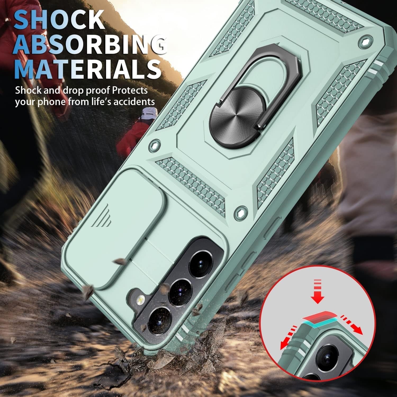 Case for Galaxy S22 Plus, Camera Cover Phone Case with Rotation Ring Stand for Samsung Galaxy S22 plus - Green