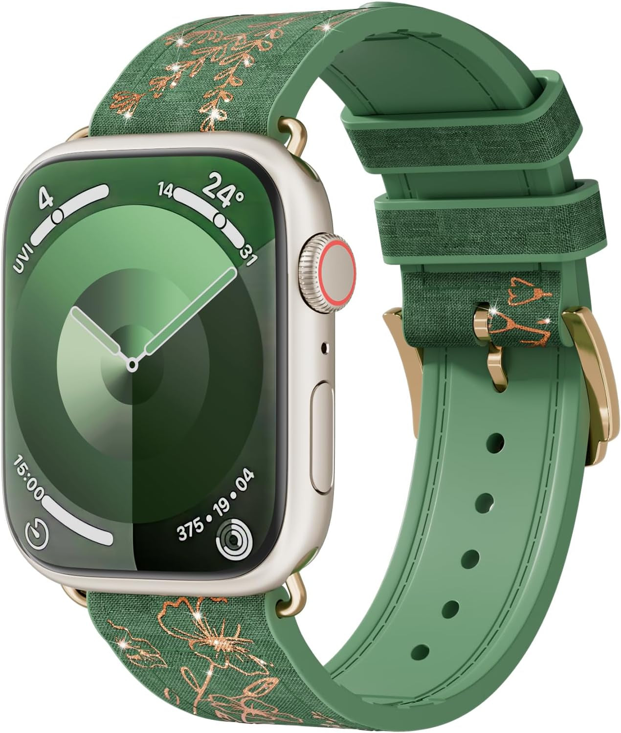 Bling Floral Bands for Apple Watch Band 40Mm 41Mm 44Mm 45Mm 38Mm 42Mm Ultra/2 49Mm Women,Eco-Leather Silicone Hybrid,Glitter Flower Sparkly Pattern Elegant Strap for Iwatch Series 9 8 7 6 5 4 3 2 SE