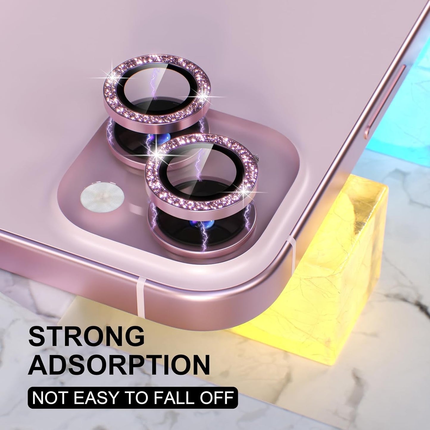Choiche Compatible for Iphone 15 /Iphone 15 plus Camera Lens Protector Bling, 9H Tempered Glass Camera Cover Screen Protector Metal Ring Decoration Accessories (Glitter-Pink)  Choiche   