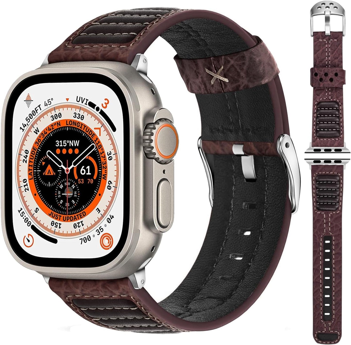 Fullmosa Café Racer Leather Apple Watch Band 49Mm 45Mm 44Mm 42Mm 41Mm 40Mm 38Mm Genuine Iwatch Bands for Men/Women Easily Upgrade Your Apple Watch with Premium Smart Watch Bands