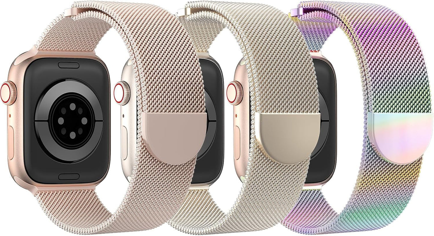 DYKEISS 3 Pack Metal Magnetic Compatible with Apple Watch Band 38Mm 42Mm 40Mm 44Mm 41Mm 45Mm 49Mm, Stainless Steel Mesh Loop Clasp Strap for Iwatch Bands Ultra Series 9 8 SE 7 6 5 4 3 2 1 Women Men