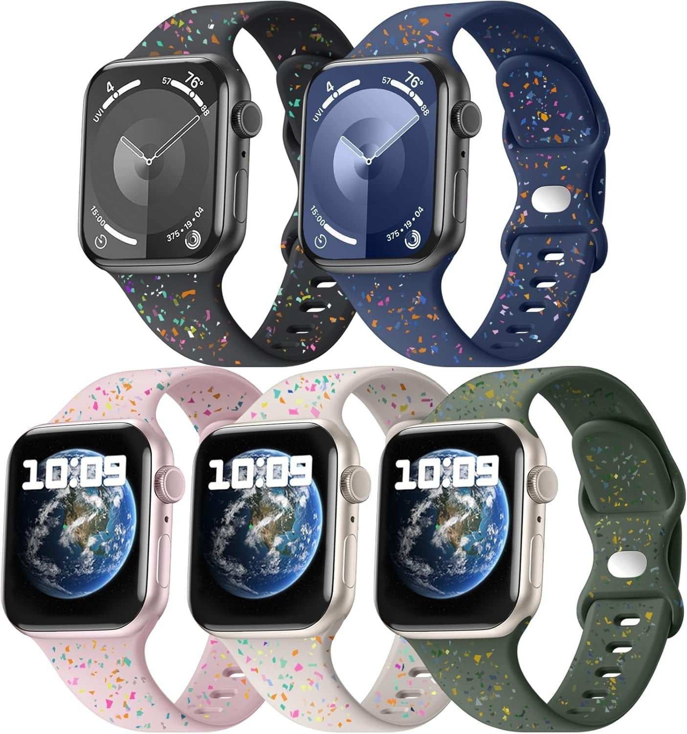 5 Pack Soft Silicone Bands - Compatible with Apple Watch Ultra 2 & Ultra Band 49Mm 45Mm 44Mm 42Mm 41Mm 40Mm 38Mm for Men Women, Breathable Sport Strap Band for Ultra 2 Iwatch Series 9 8 7 6 SE 5 4 3 2