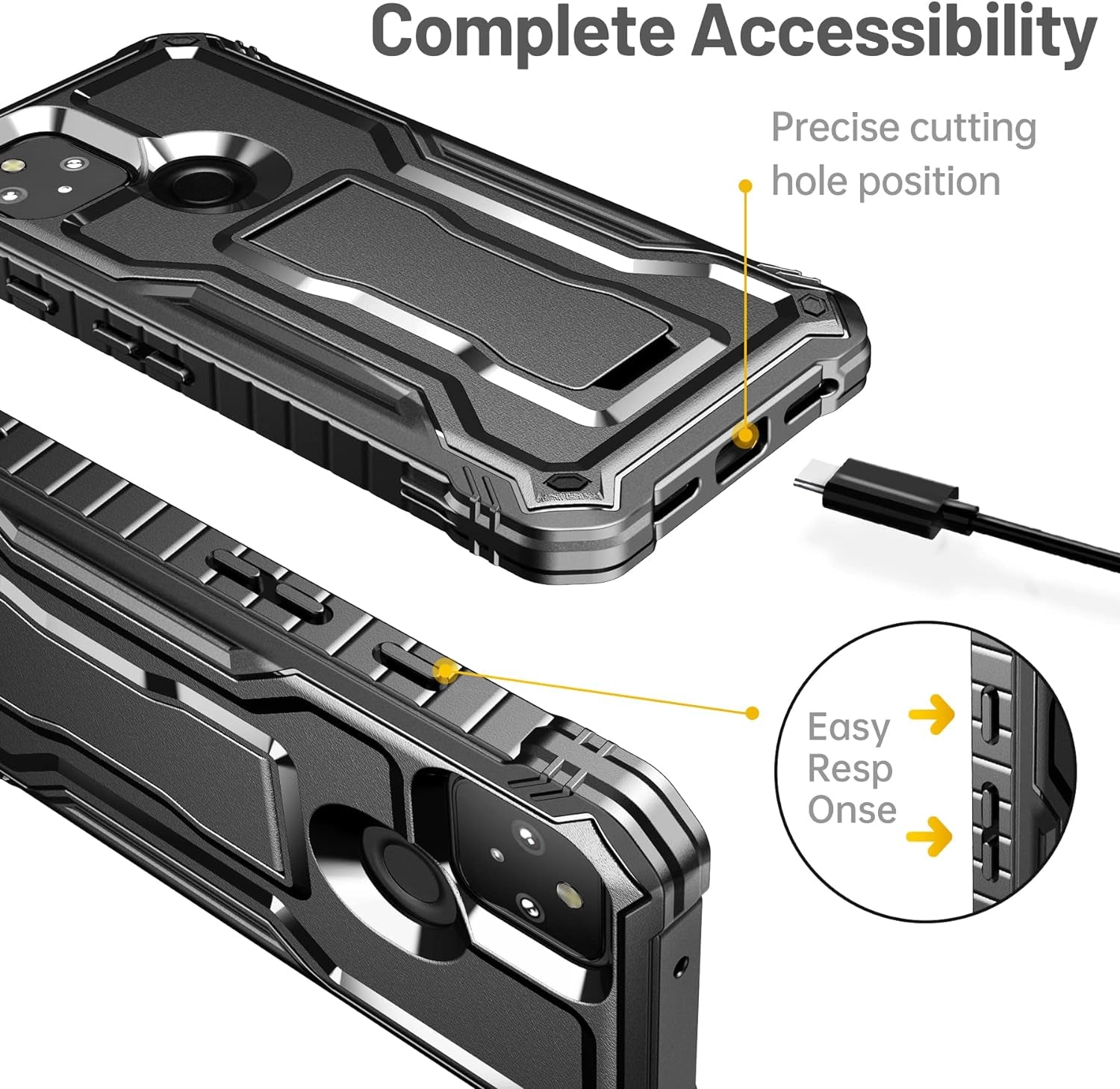 FITO for Pixel 5 Case, Dual Layer Shockproof Heavy Duty Case with Screen Protector for Google Pixel 5 Phone, Built-In Kickstand (Black)  FITO   