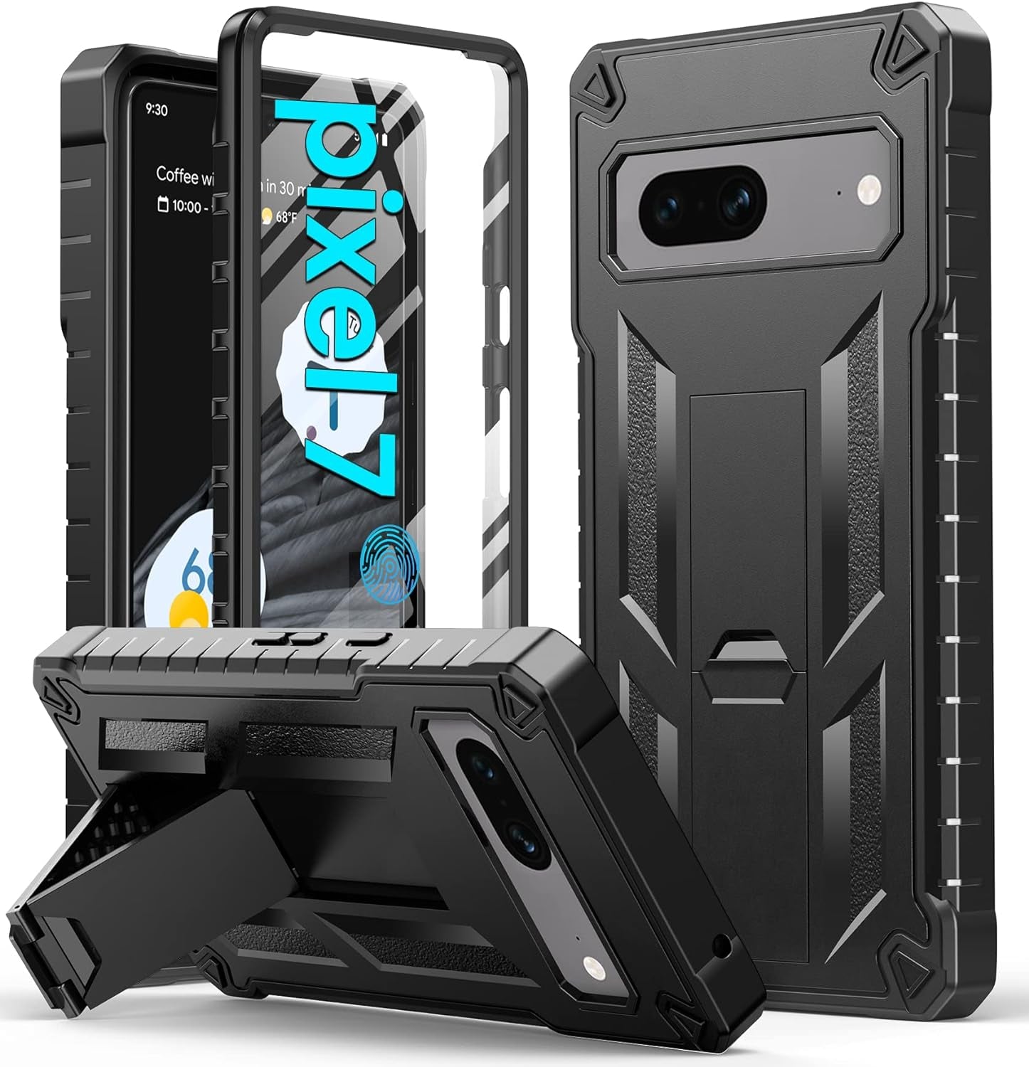 FNTCASE for Google Pixel 7 Case: Built-In Screen Protector & Kickstand | Full-Body Dual Layer Rugged Heavy Duty Protection | Military Shockproof Cell Phone Protective Cover 5G - Purple  FNTCASE Black  
