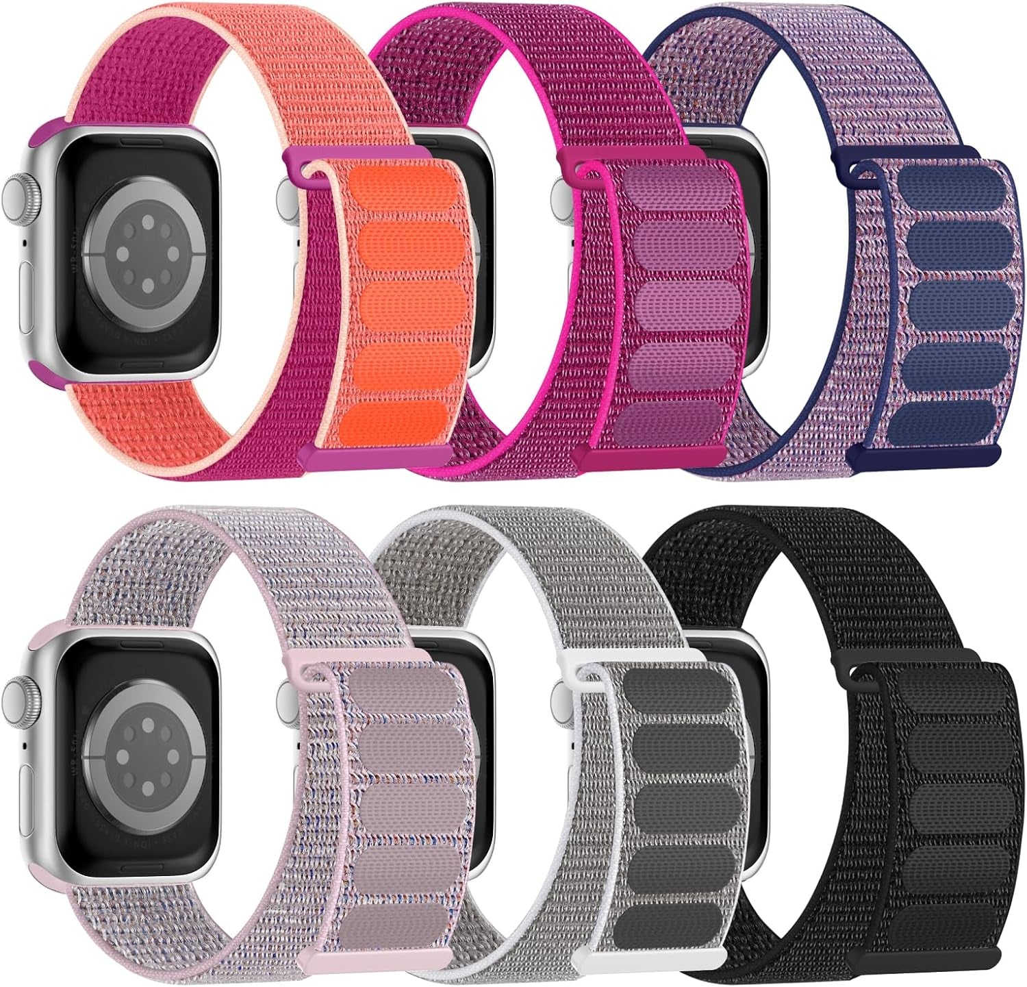 6 Pack Sport Nylon Loop Band Compatible with Apple Watch Bands 38Mm 40Mm 41Mm 42Mm 44Mm 45Mm 49Mm for Women Men, Adjustable Breathable Braided Straps for Iwatch Series 9/8/7/6/5/4/3/2/1/Se/Ultra