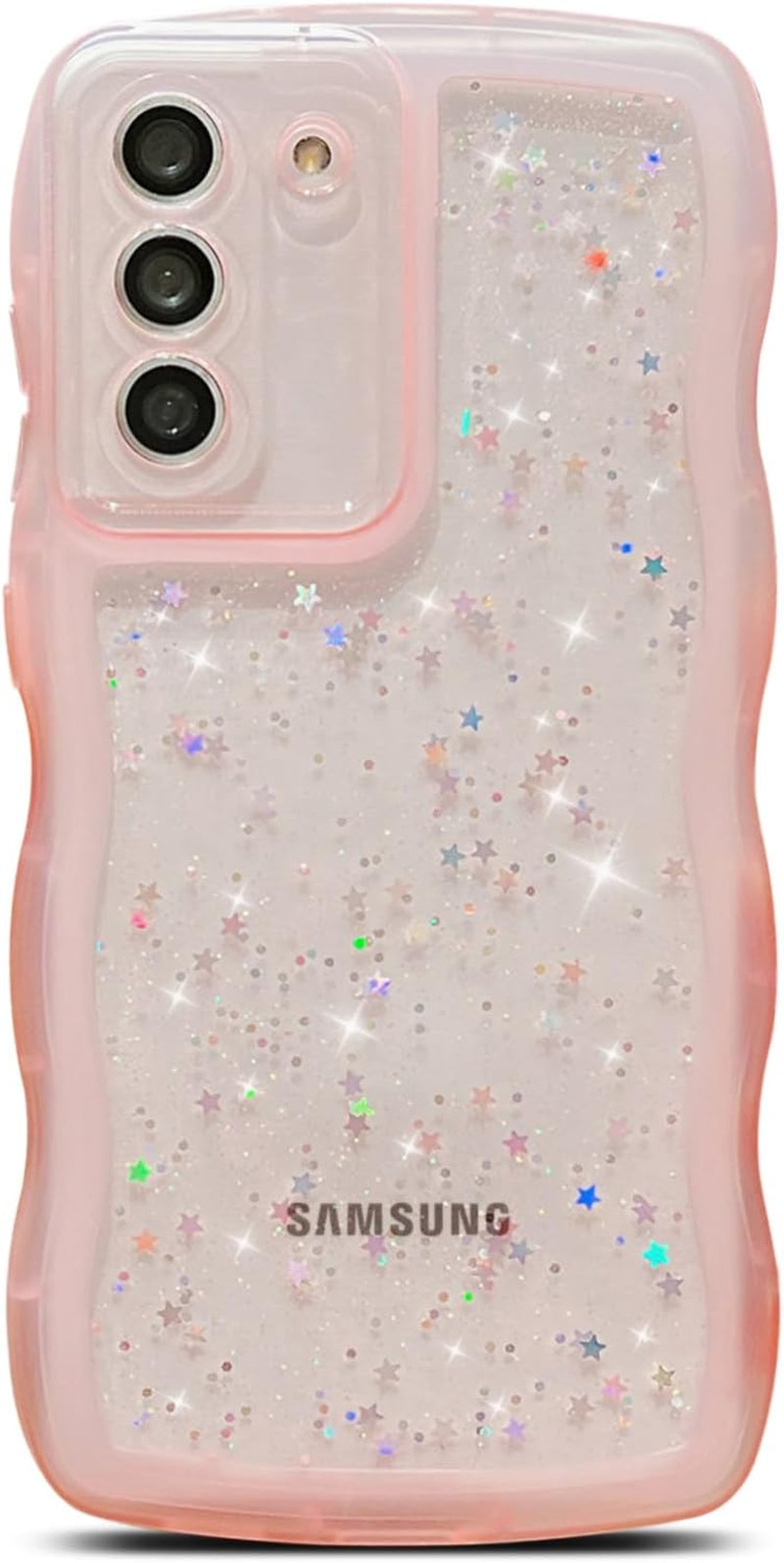 Compatible with Samsung Galaxy S22 plus Case,Transparent Matte Curly Wave Frame Bling Shiny Cases,Cute Glitter Clear Shockproof Protective Bumper Phone Cover for Women Girls (Blue)