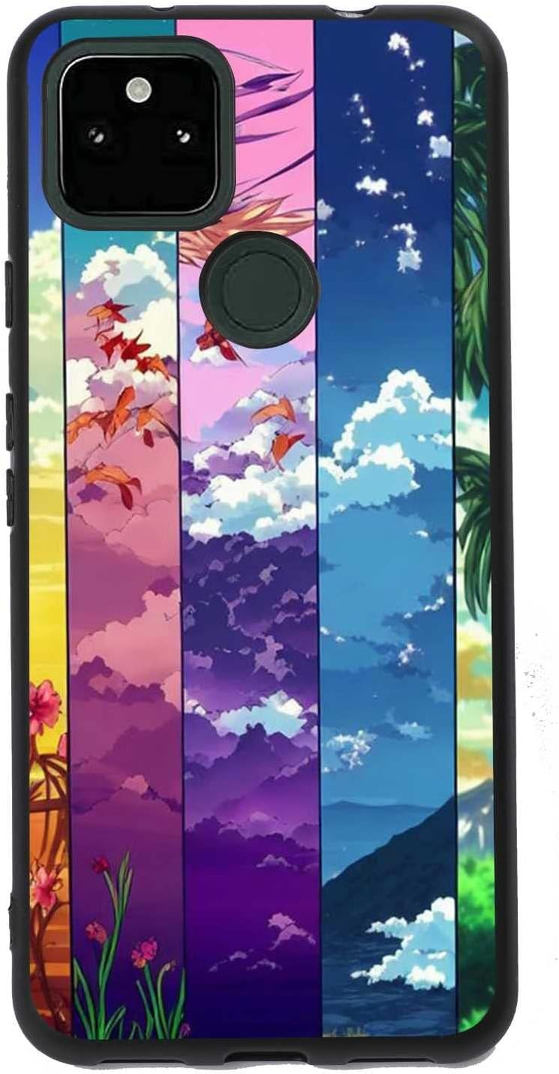 Compatible with Google Pixel 5A 5G Anime Case, Anime Nature Landscape Collage Pattern for Google Case Men Women, Soft Silicone Trendy Shockproof Case for Google  taciengbo Anime Nature Landscape  