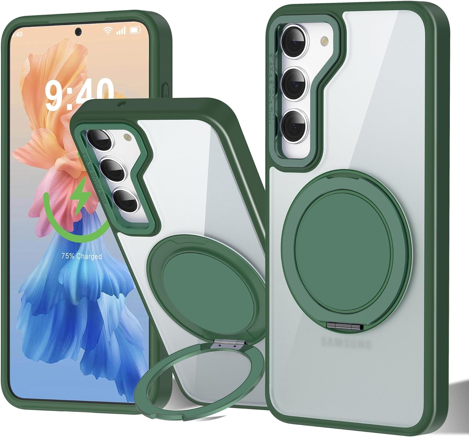 For Samsung Galaxy S24 plus Case with 360° Rotatable Magnetic Ring Stand [Compatible Magsafe] [Military Grade Tested] Translucent Matte Galaxy S24 plus Phone Case for Women Men 6.7'', Blue