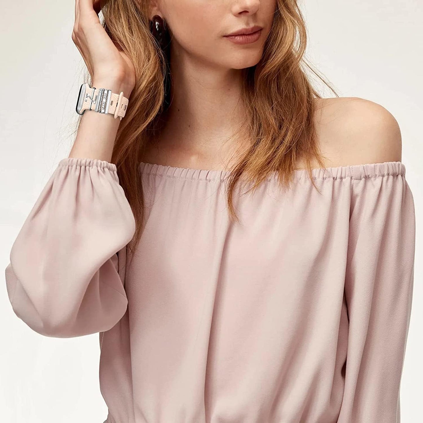 Decorative Rings Loops Compatible with Apple Watch Silicone Bands Metal Diamond Charms 45Mm 44Mm 42Mm 41Mm 40Mm 38Mm Iwatch Series 8 7 6 5 4 3 2 1 Accessories(Silver) (Z)