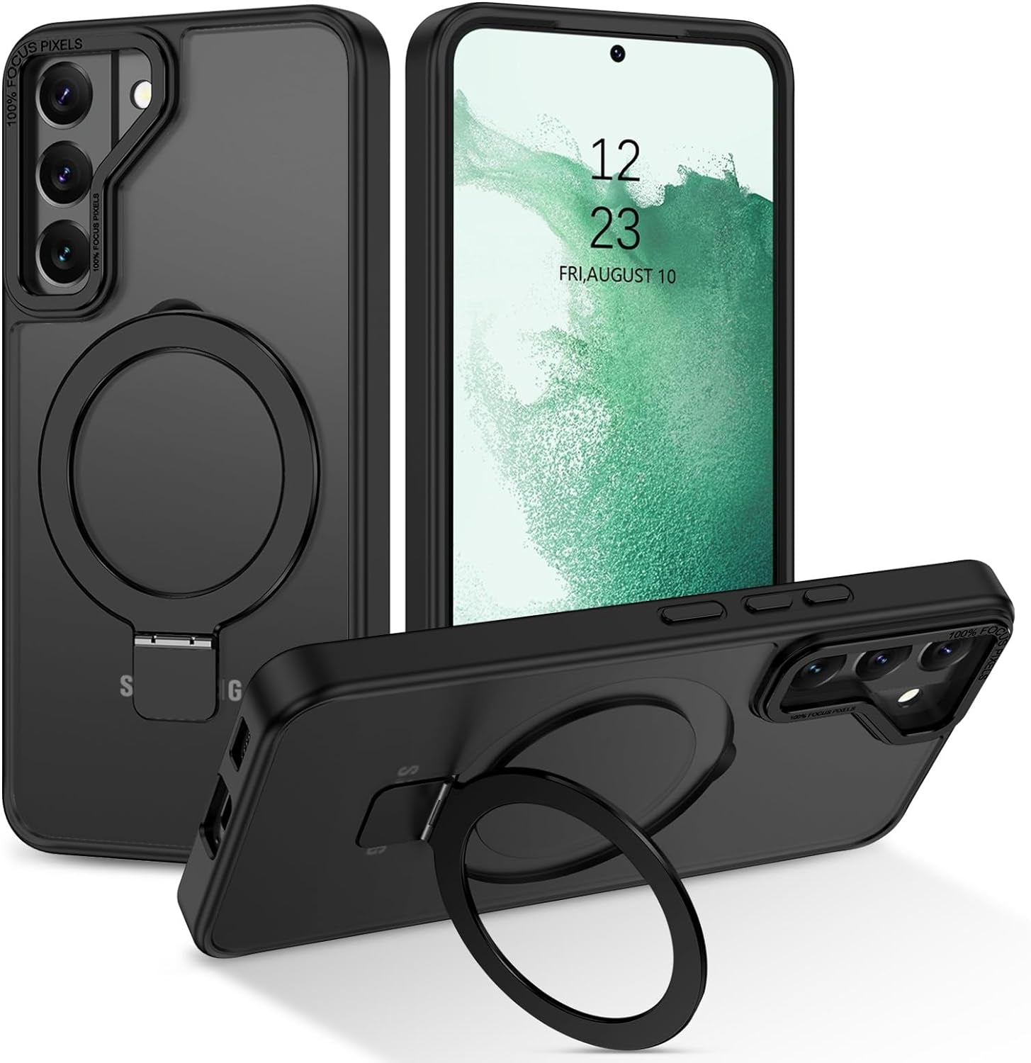 DUEDUE for Samsung Galaxy S22 Case Magnetic with Ring Stand [Compatible with Magsafe], Full Body Protective Cover Slim Shockproof Kickstand Phone Case for Galaxy S22 6.1", Black