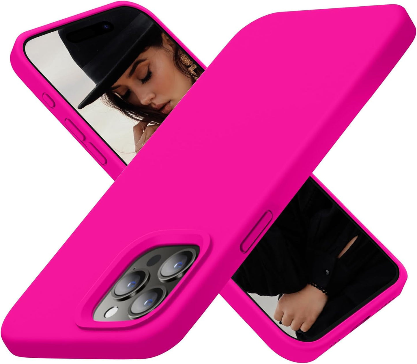 Cordking Designed for Iphone 15 Pro Case, Silicone Ultra Slim Shockproof Protective Phone Case with [Soft Anti-Scratch Microfiber Lining], 6.1 Inch, Alpine Green  Cordking Hot Pink  