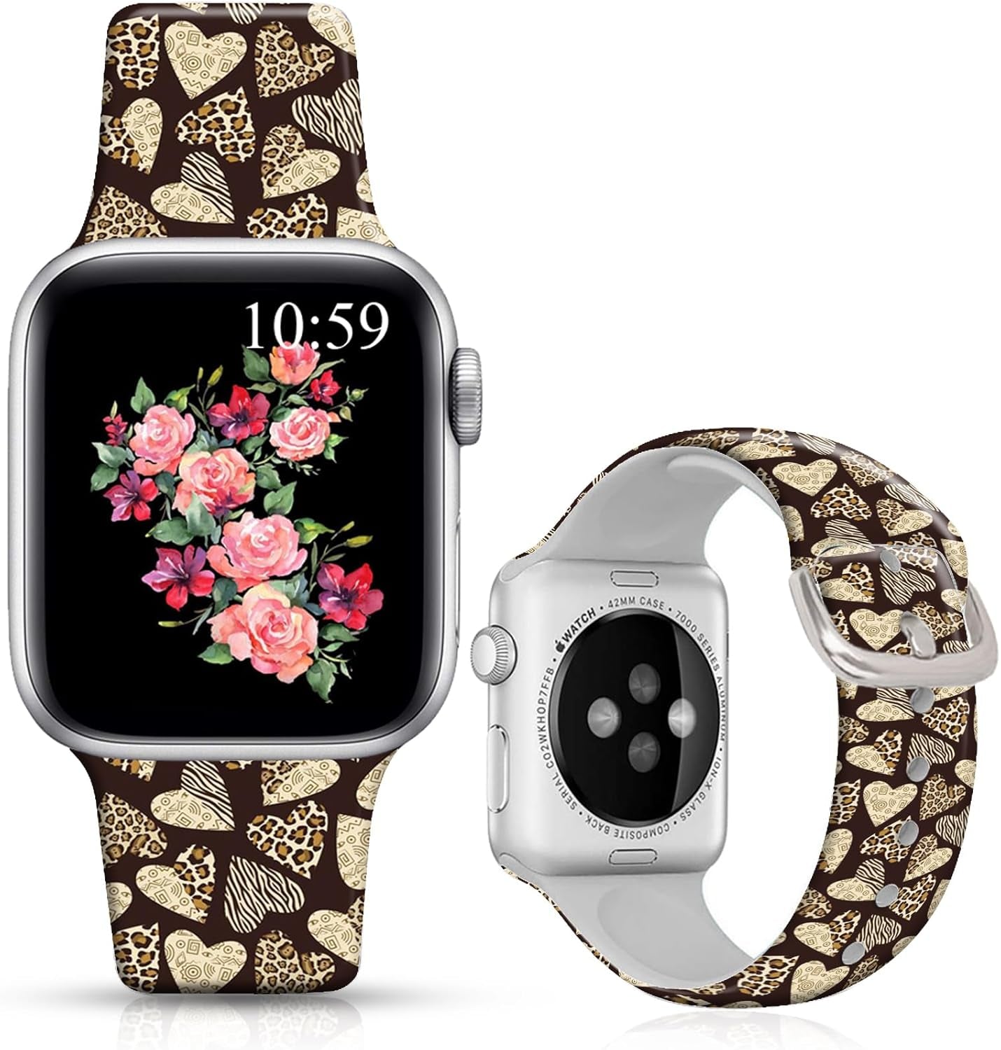 Floral Bands Compatible with Iwatch 38Mm/42Mm/40Mm/44Mm, Floral Chevron Silicone Fadeless Pattern Printed Replacement Bands for Iwatch Series 5/4/3/2/1, M/L for Women/Men
