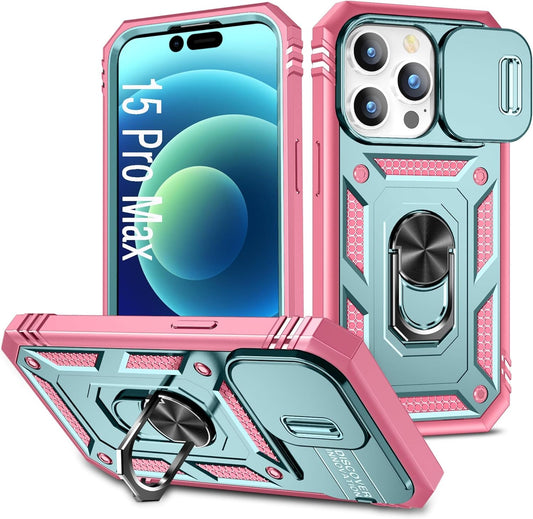 DAWEIXEAU Case Compatible with Iphone 15 Pro Max, Shockproof Impact Resistant with Slide Lens Protective Cover Case for Iphone 15 Pro Max 6.7 Inch (Pink Green)  DAWEIXEAU   
