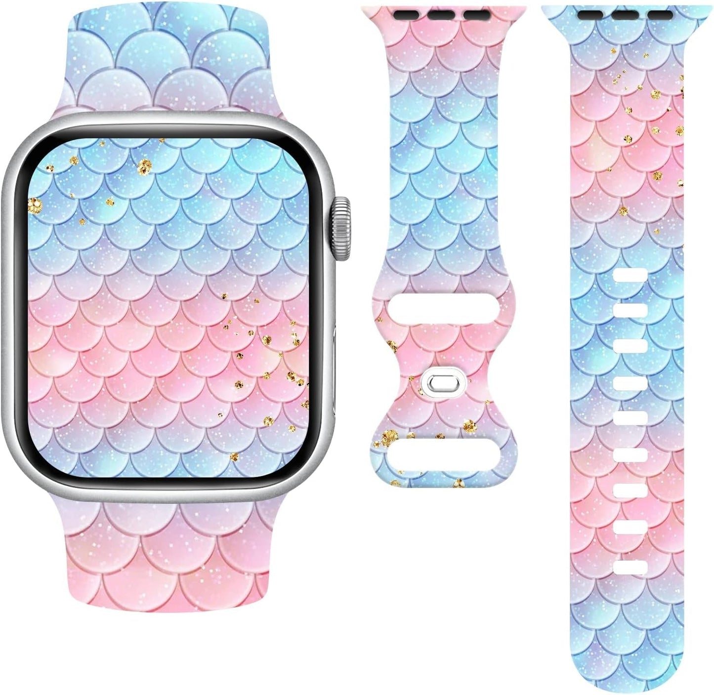 Fish Scales Watch Band Compatible with Apple Watch, Iwatch Bands All Series Soft Silicone Strap Adjustable Replacement