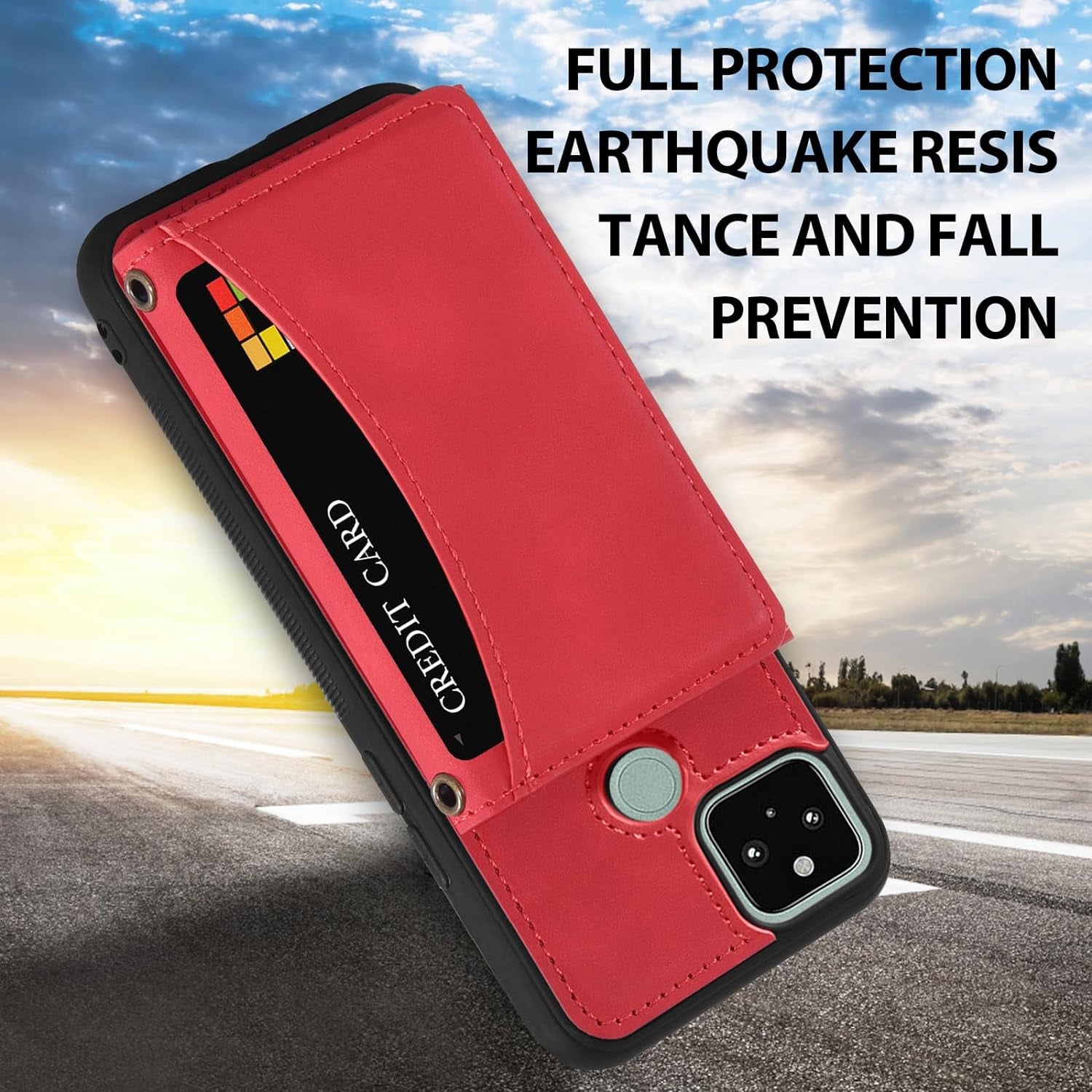 Asuwish Phone Case for Google Pixel 5 Wallet Cover with Tempered Glass Screen Protector and PU Leather Credit Card Holder Stand Rugged Mobile TPU Cell Accessories Pixel5 5G Pixle Five G5 Women Men Red  Asuwish   