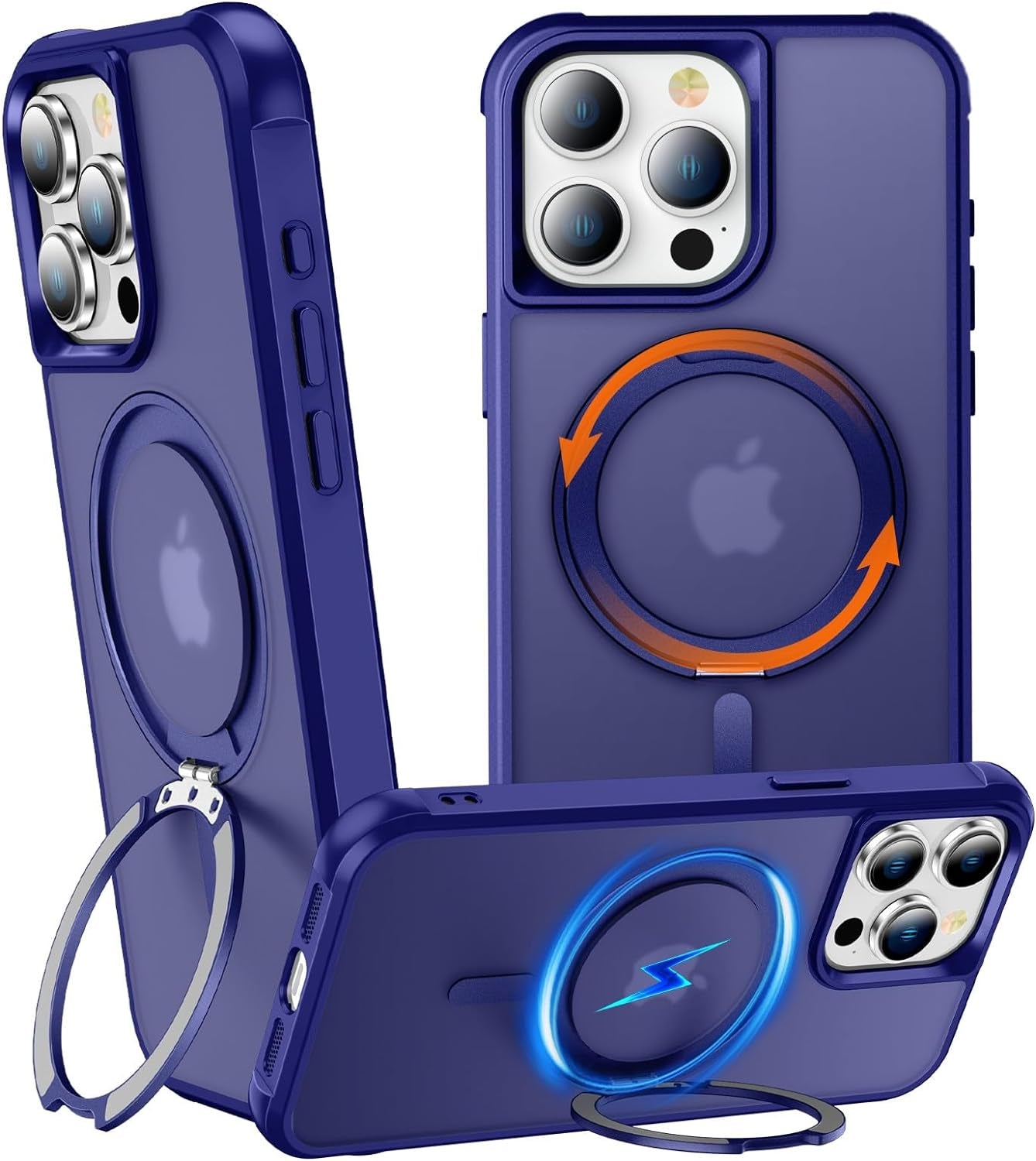 Chaofeng 360° Rotatable Stand for Iphone 15 Pro Case with Magnetic [Military Grade Drop Tested][Adjustable Kickstand] Ring Translucent Slim Hard Back Soft Edge, Purple  CHAOFEnG   