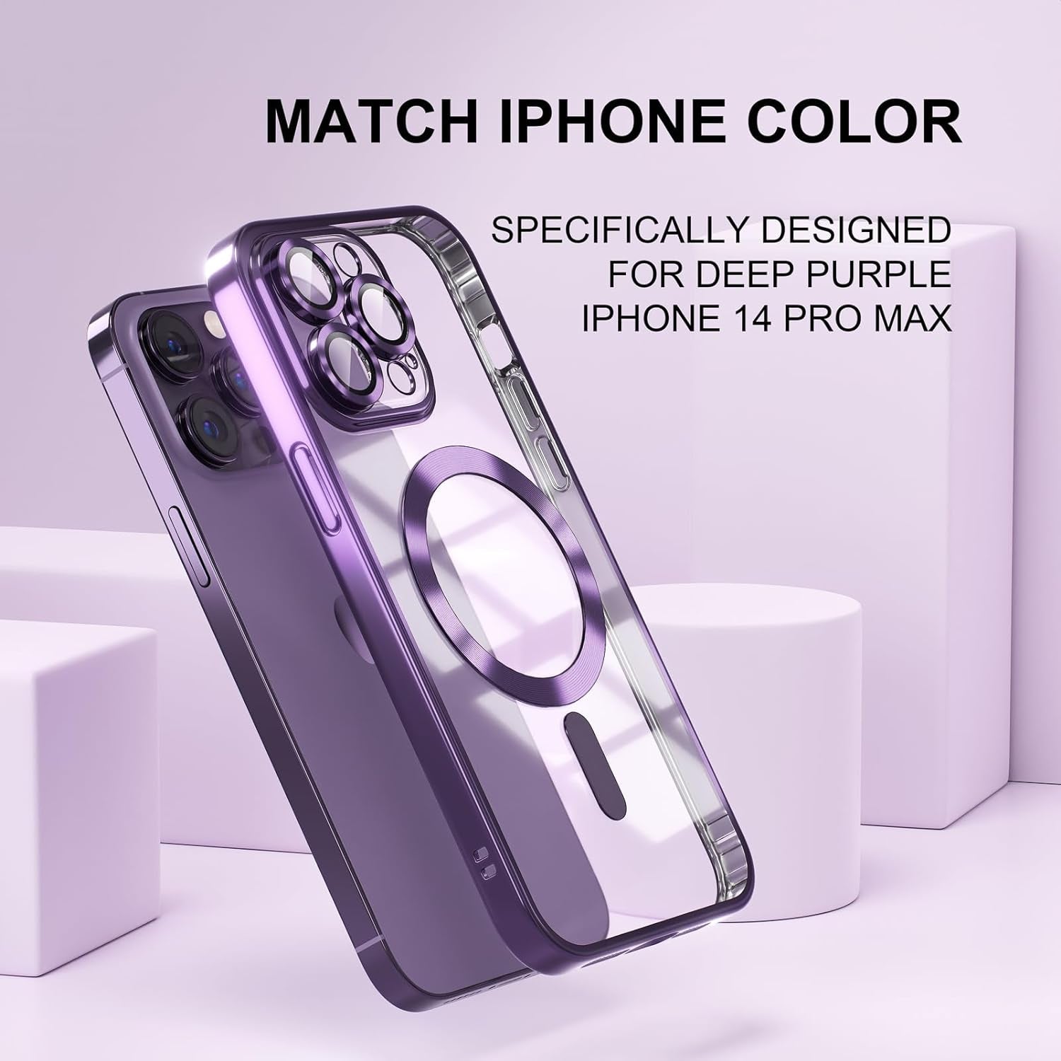 Misea Magnetic Clear Case for Iphone 14 Pro Max Case [Compatible with Magsafe] [Never Yellowing] [Military Grade Drop Protection] Full Camera Lens Protector Luxury Plating Soft Phone Case, Purple  Misea   