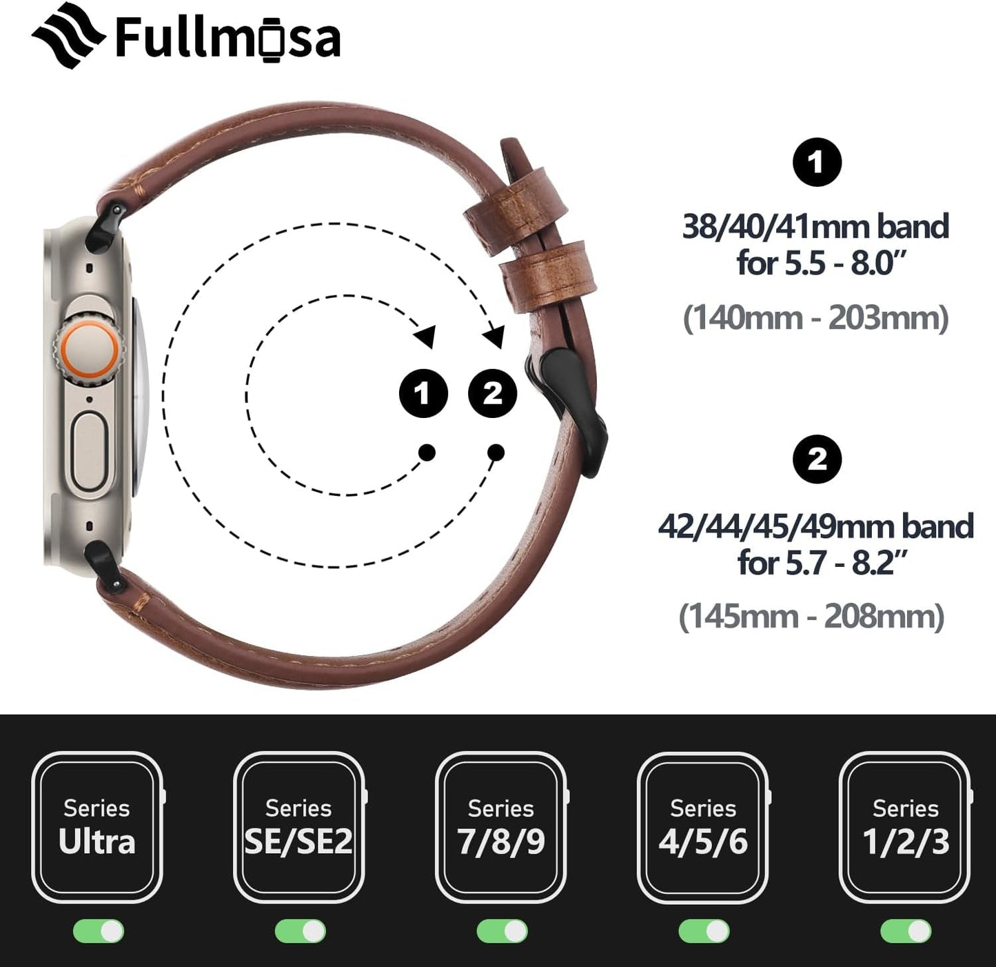 Fullmosa Retro Leather Bands Compatible with Apple Watch 38Mm 40Mm 41Mm for Men Women, Top Grain Real Leather Strap for Iwatch Series 9/8/7/6/5/4/3/2/1/SE/SE2, Brown+Black Buckle