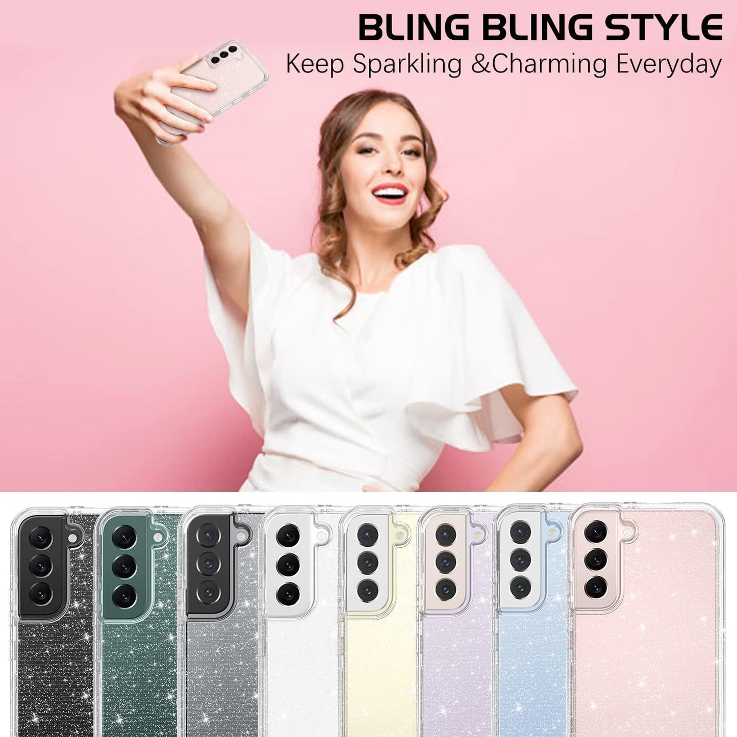 DOMAVER for Samsung Galaxy S22 plus Case Clear Glitter Shockproof Bling Shining Transparent Durable Duty Protective Cover【Not FIT Galaxy S22】【Not FIT Galaxy S22 Ultra】