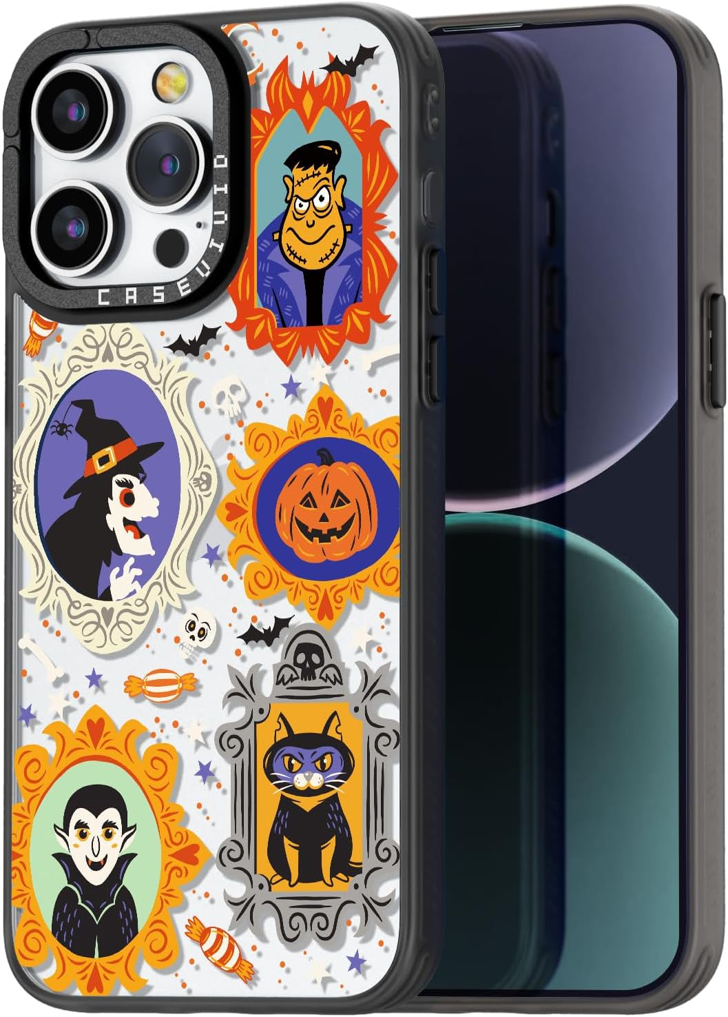 Casevivid Compatible for Iphone 15 Pro Case Cute Aesthetic - Durable Fashion Funny Phone Case - Girly Butterfly Pattern Print Cover Design for Woman Girl 6.1 Inches Black  CASEVIVID Hallowmas Basic 