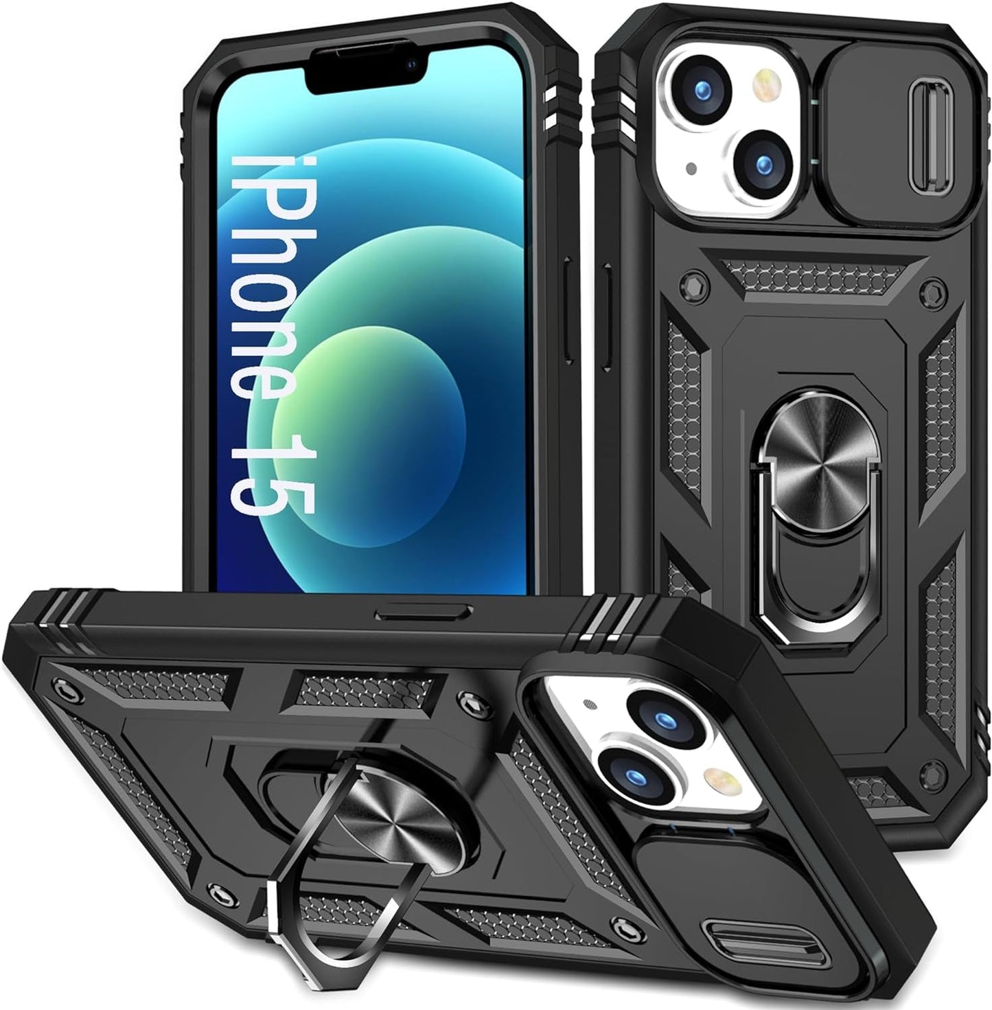 DAWEIXEAU Case Compatible with Iphone 15 Pro Max, Shockproof Impact Resistant with Slide Lens Protective Cover Case for Iphone 15 Pro Max 6.7 Inch (Pink Green)  DAWEIXEAU Black Iphone 15 6.1" 