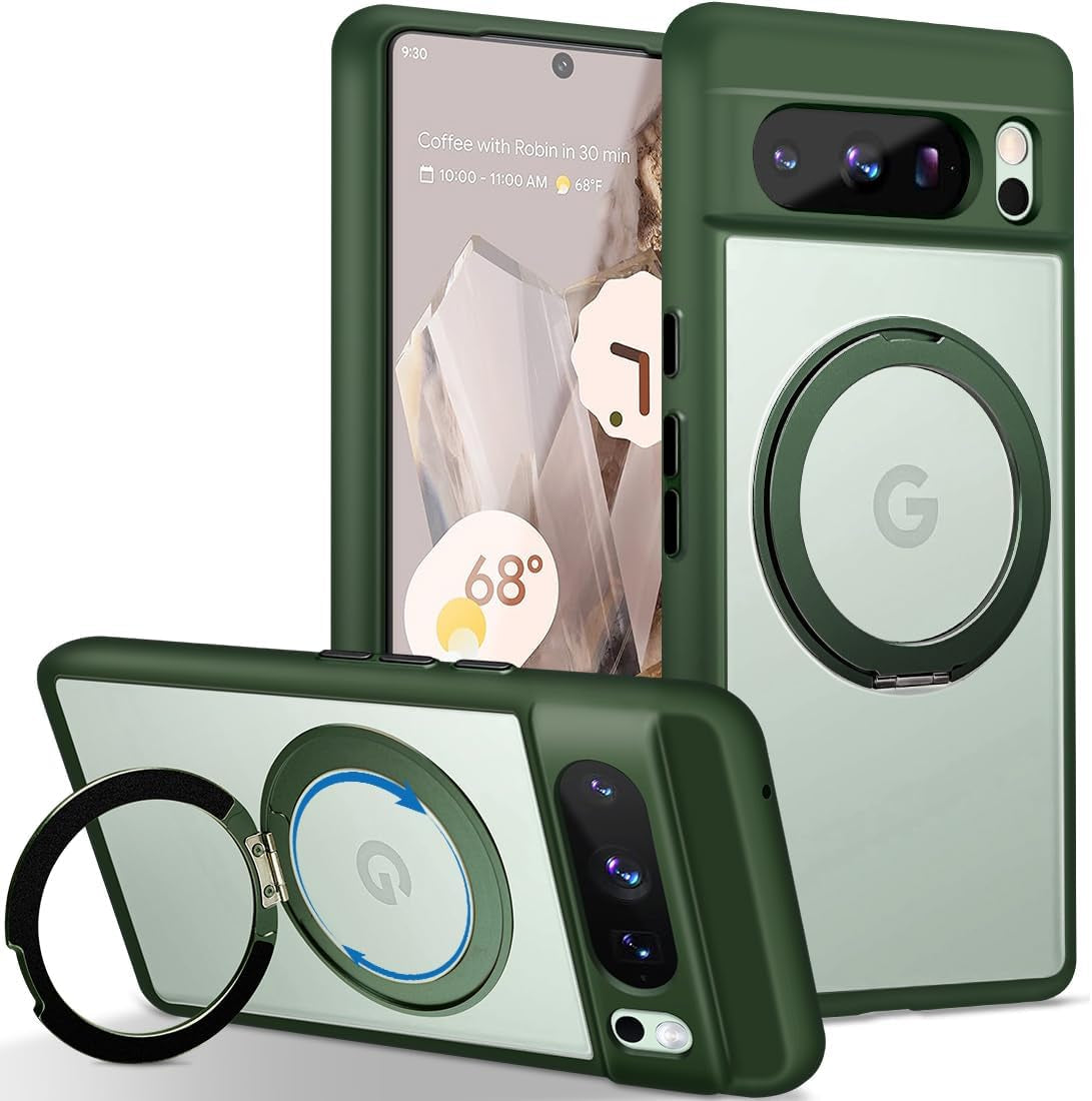 For Google Pixel 8 Pro Magnetic Case Compatible with Magsafe [Invisible Kickstand] Shockproof Anti-Fingerprint Matte Translucent Cover Protective Phone Case for Pixel 8 Pro 5G (Black)  Shenzhenshi Nuofeifan Electronic Commerce Co., Ltd Green  