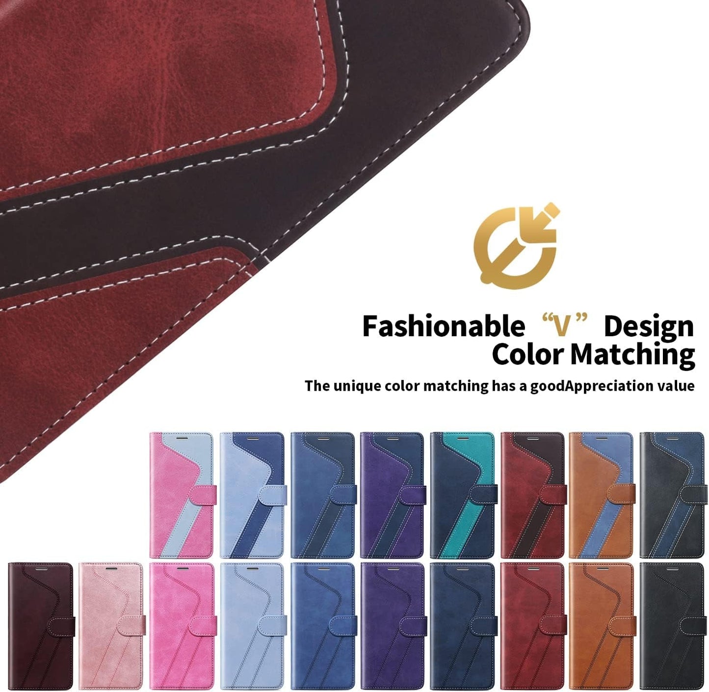 CIVICASEA for Samsung Galaxy S22+/Plus Wallet Case, Flip Case with RFID Blocking Credit Card Holder, PU Leather Matching Phone Case Samsung S22 plus Red&